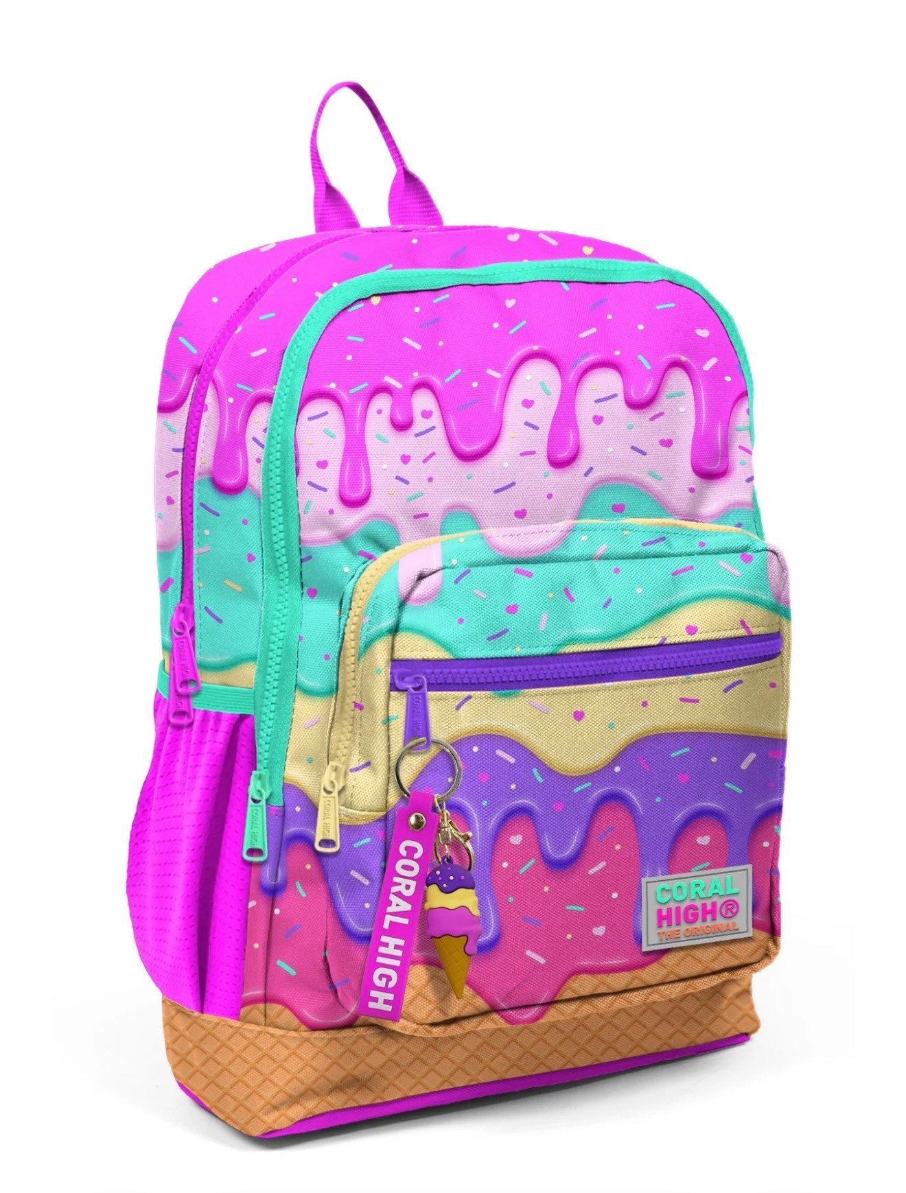 Coral High Kids Pembe Rengarenk Dondurma Desenli 3'lü Okul Çanta Seti SET0123731