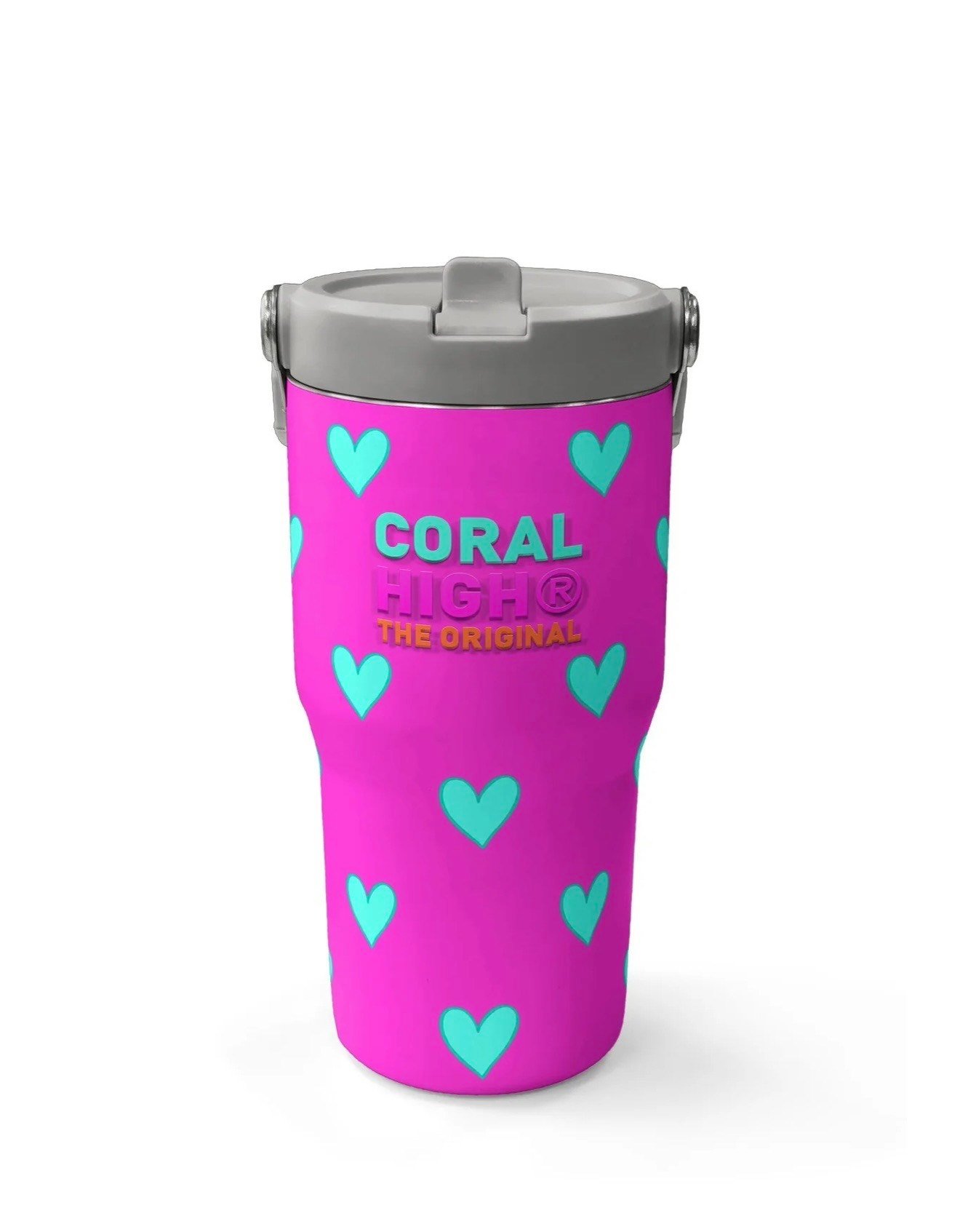 Coral High Neon Pembe Su Yeşili Kalp Desenli Katlanır Ağızlıklı Çelik Termos 600 ml 38908