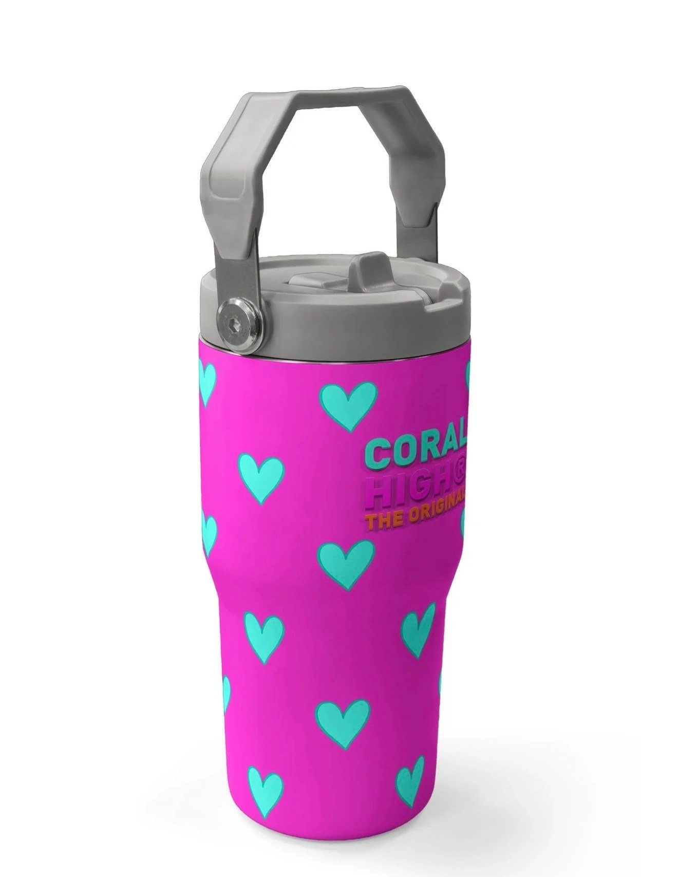 Coral High Neon Pembe Su Yeşili Kalp Desenli Katlanır Ağızlıklı Çelik Termos 600 ml 38908