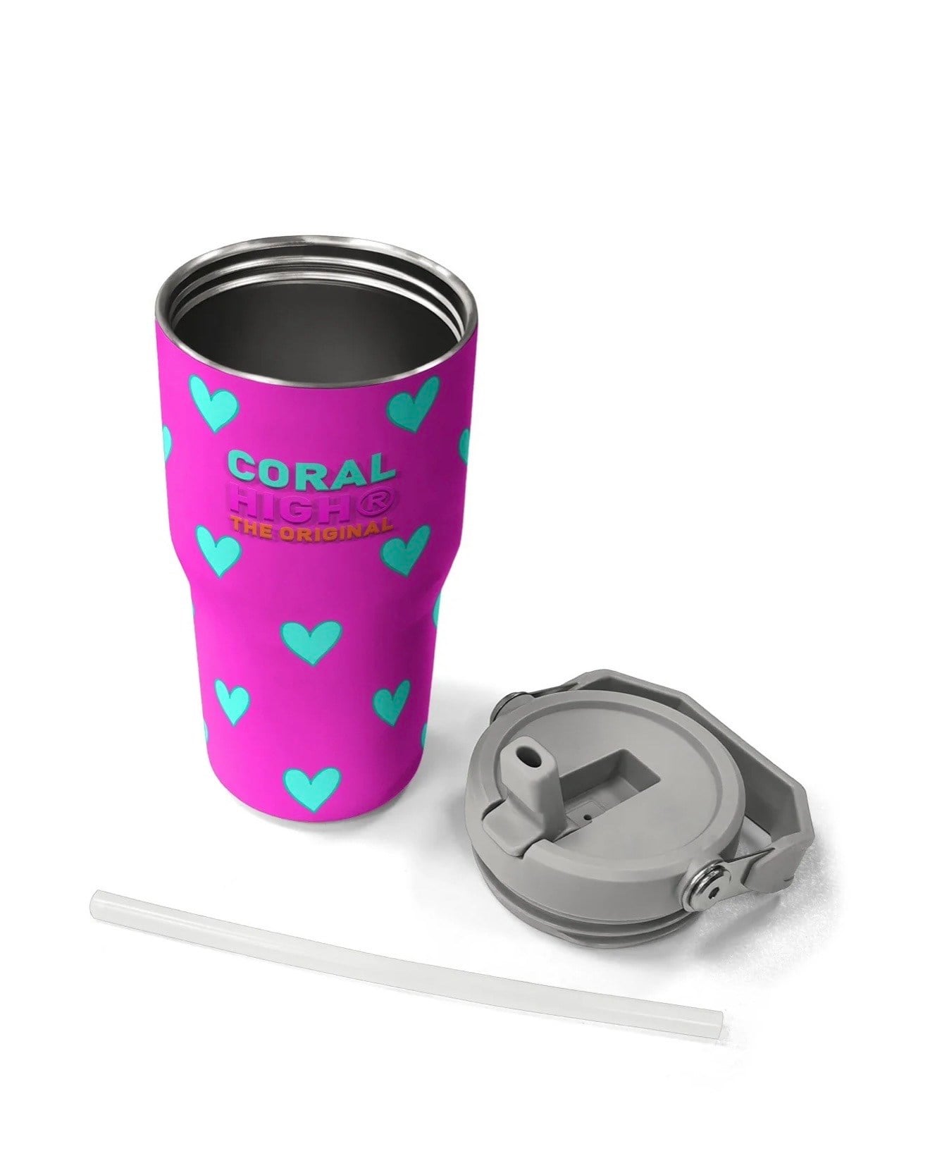 Coral High Neon Pembe Su Yeşili Kalp Desenli Katlanır Ağızlıklı Çelik Termos 600 ml 38908
