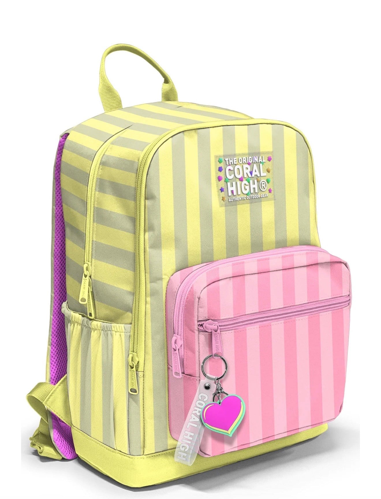 Coral High Pembe Sarı Çizgi Desenli 3'lü Okul Çanta Seti SET0133223
