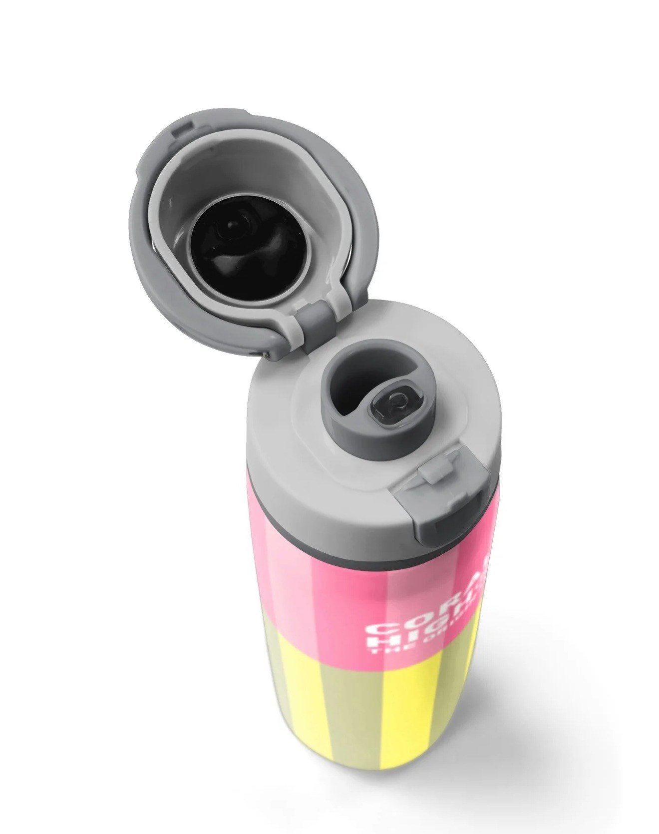 Coral High Pembe Sarı Çizgi Desenli Pipetli ve Direkt İçim Çelik Termos 800 ml 38501