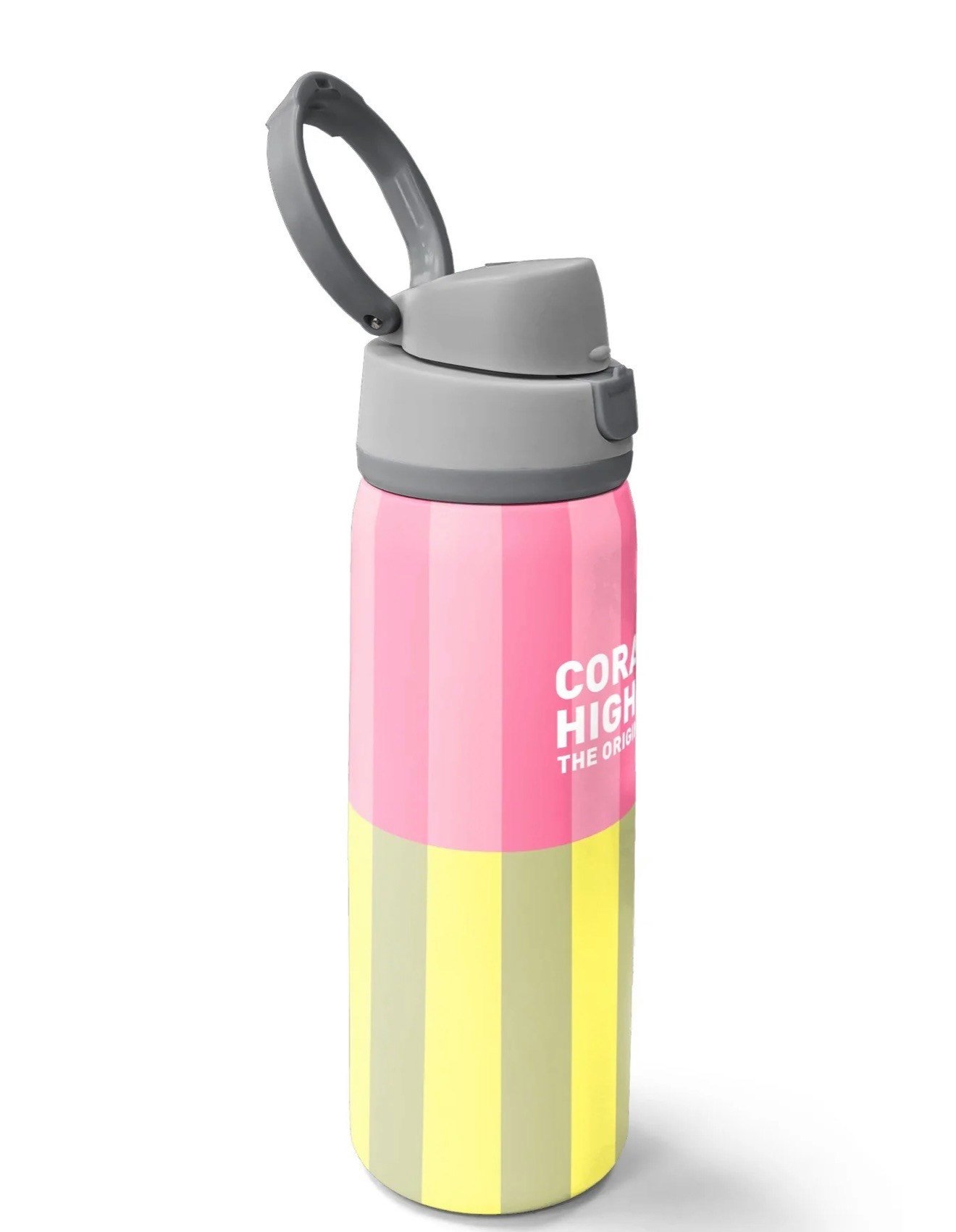 Coral High Pembe Sarı Çizgi Desenli Pipetli ve Direkt İçim Çelik Termos 800 ml 38501