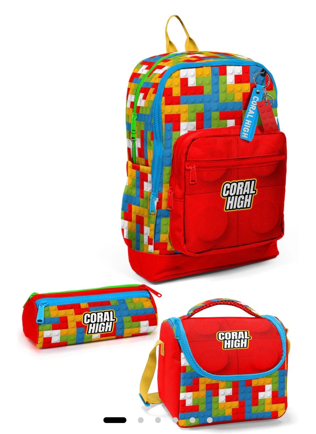 Coral High Renkli Lego Blok Desenli 3 lü Okul Çanta Seti SET0123775