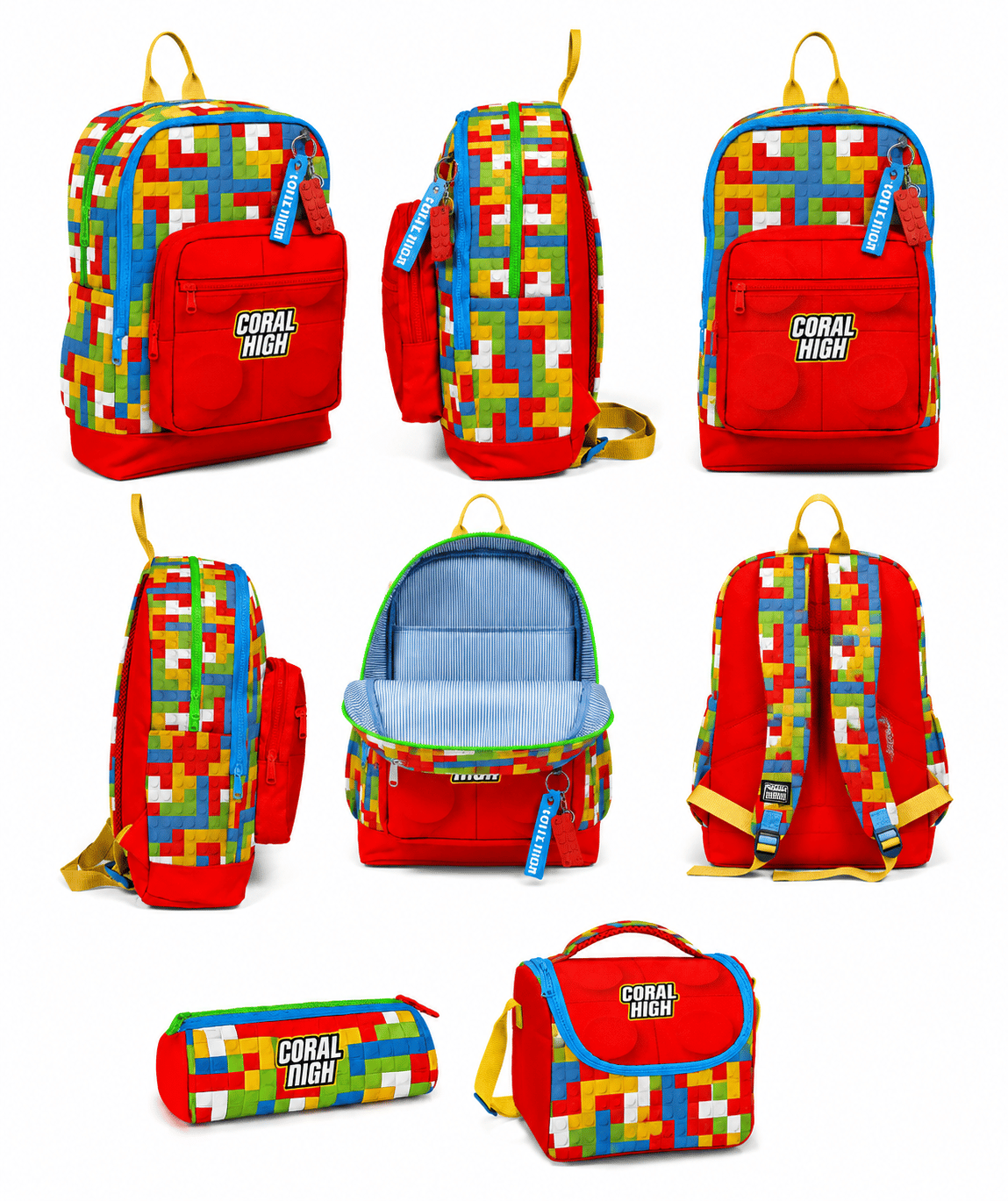 Coral High Renkli Lego Blok Desenli 3 lü Okul Çanta Seti SET0123775