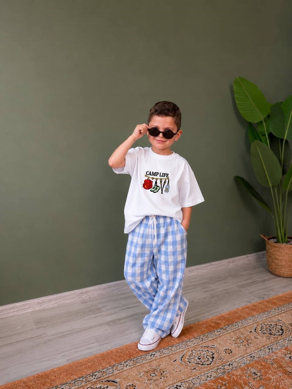 Damalı Unisex 2'li Takım - Mavi