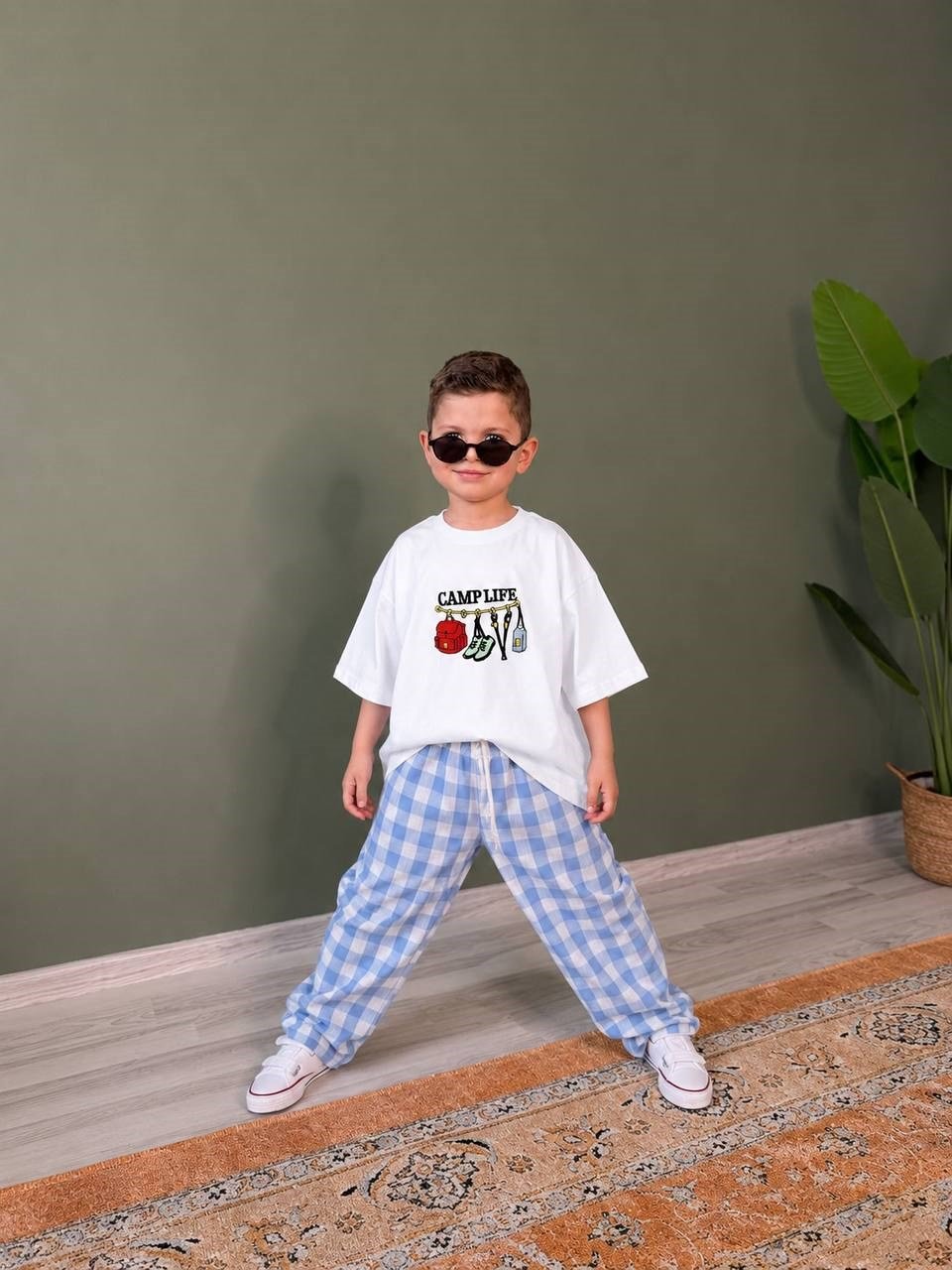 Damalı Unisex 2'li Takım - Mavi