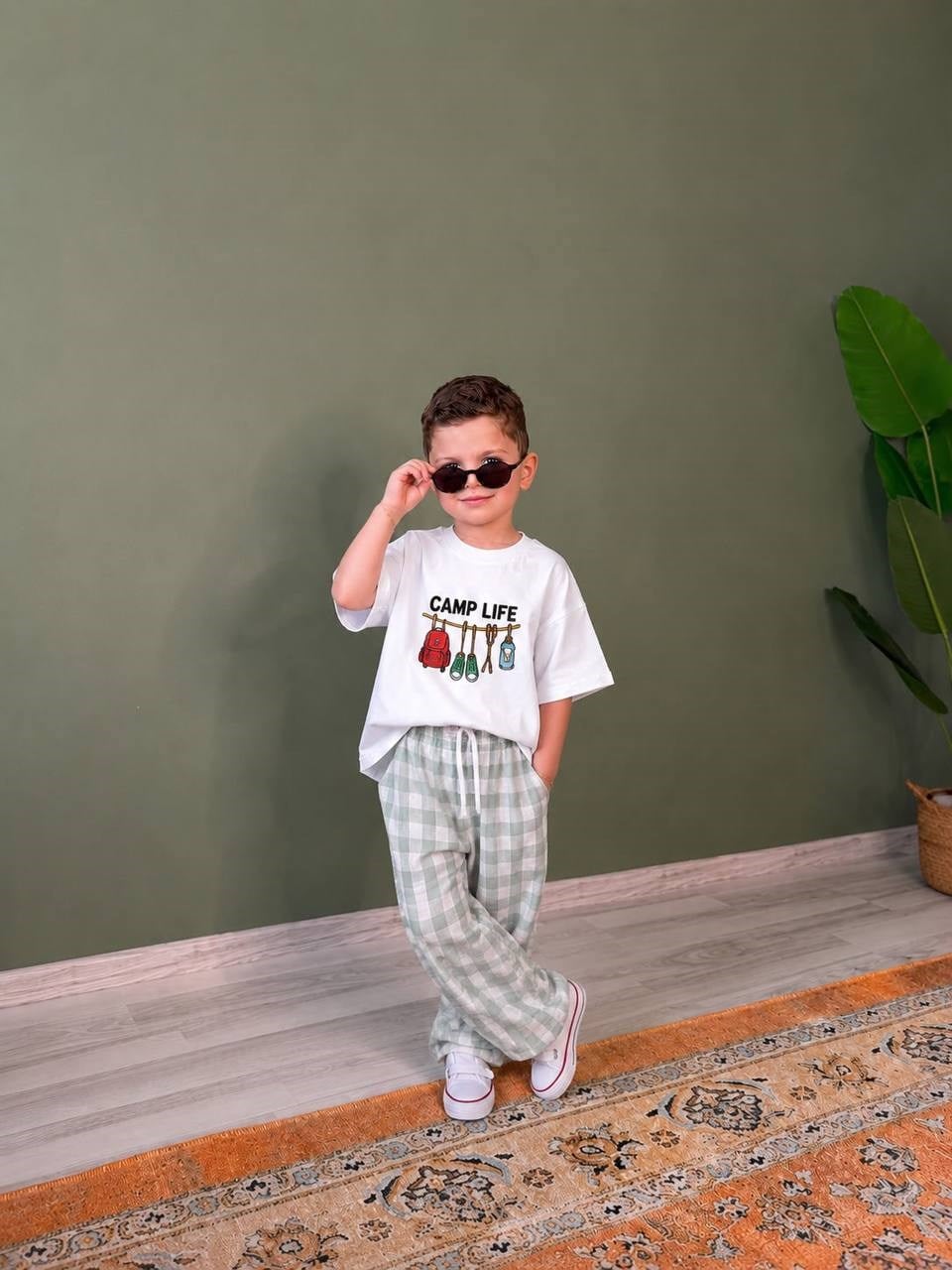 Damalı Unisex 2'li Takım - Yeşil
