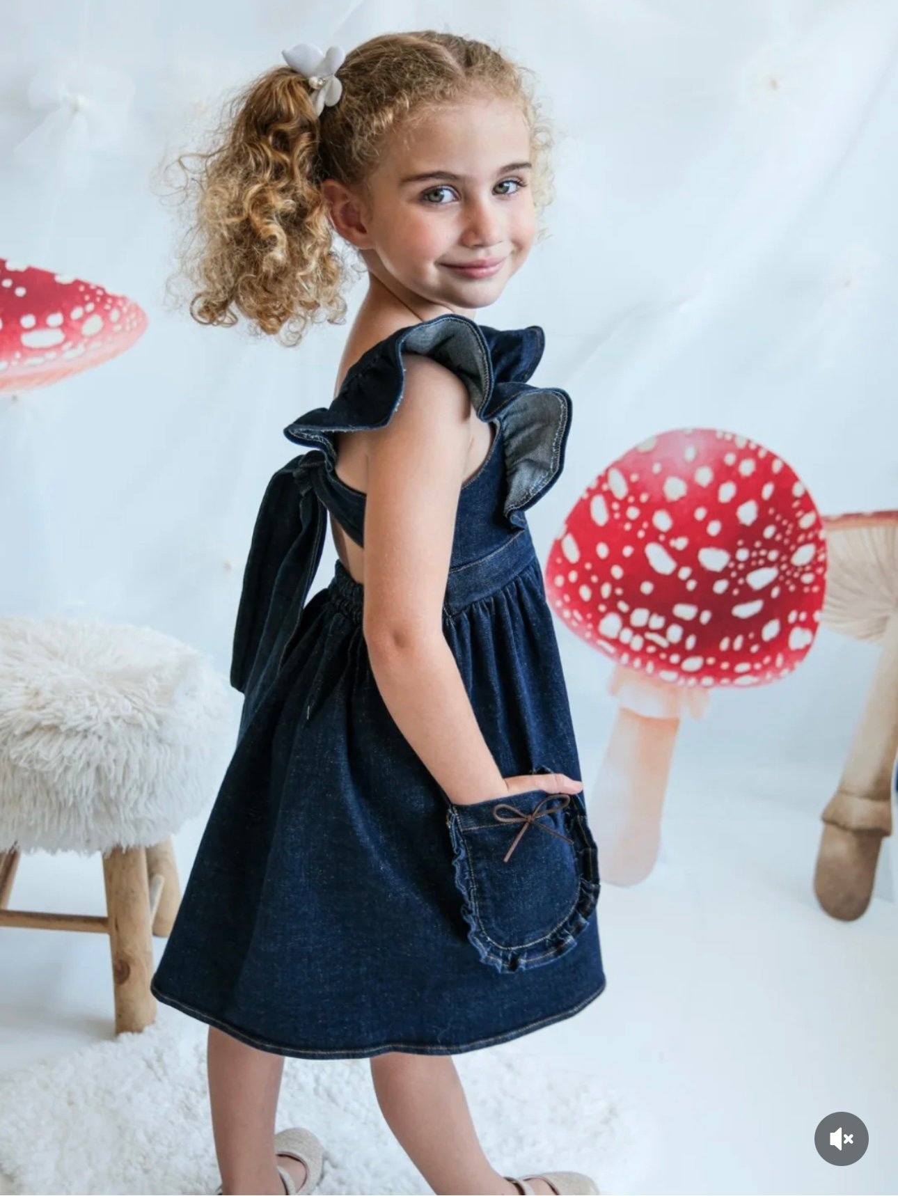 Denim Arka Fiyonk Detaylı Elbise - Lacivert