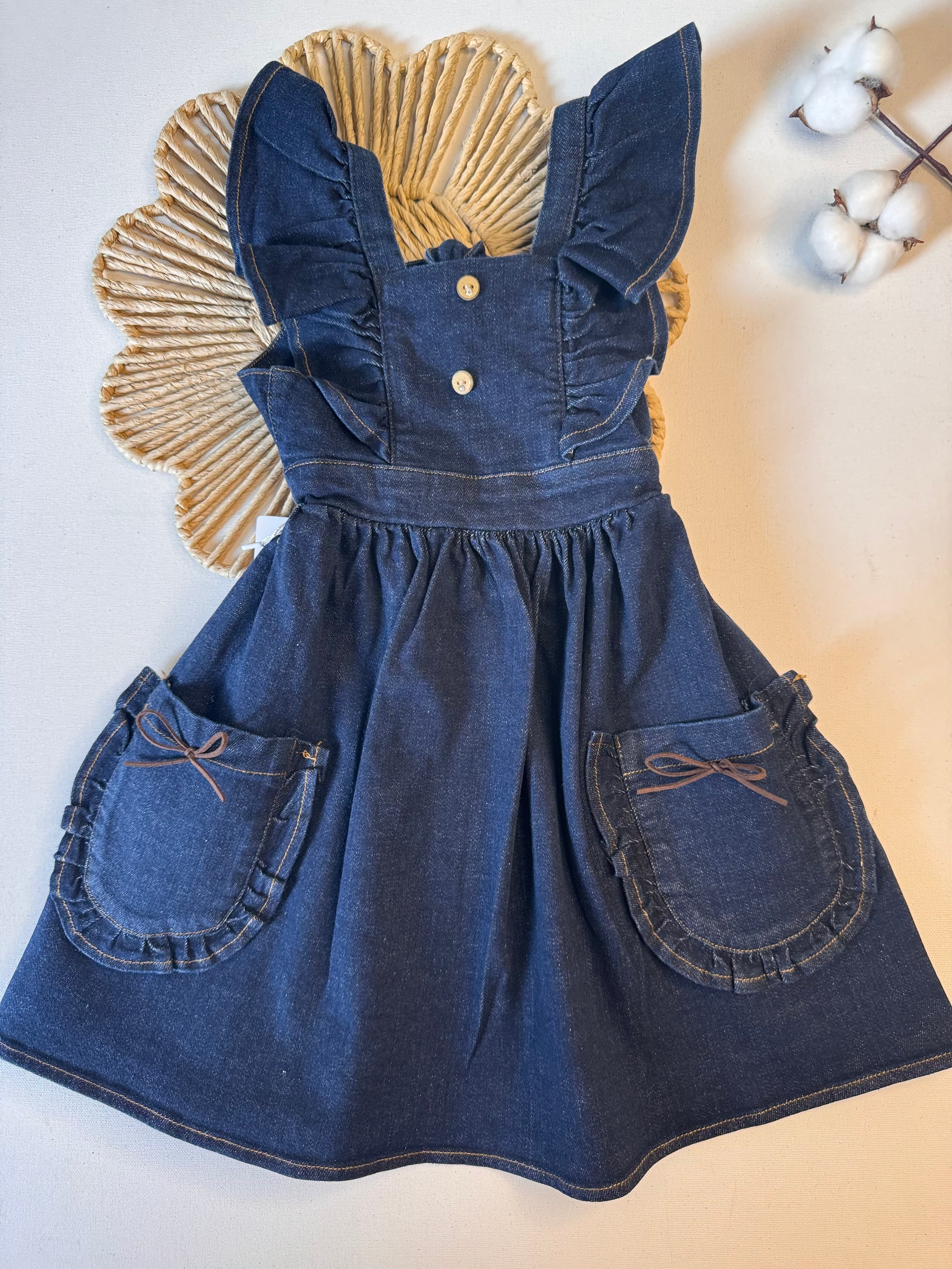 Denim Arka Fiyonk Detaylı Elbise - Lacivert
