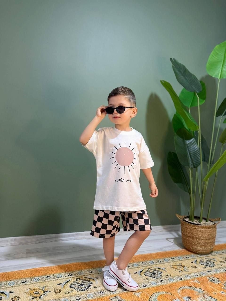 Desenli Damalı Unisex 2'li Takım 