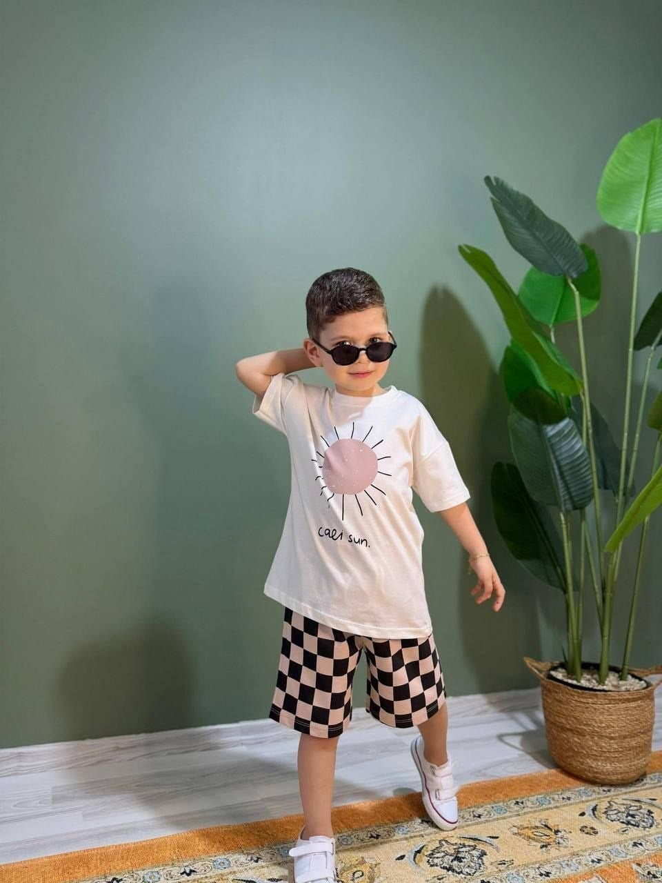 Desenli Damalı Unisex 2'li Takım 