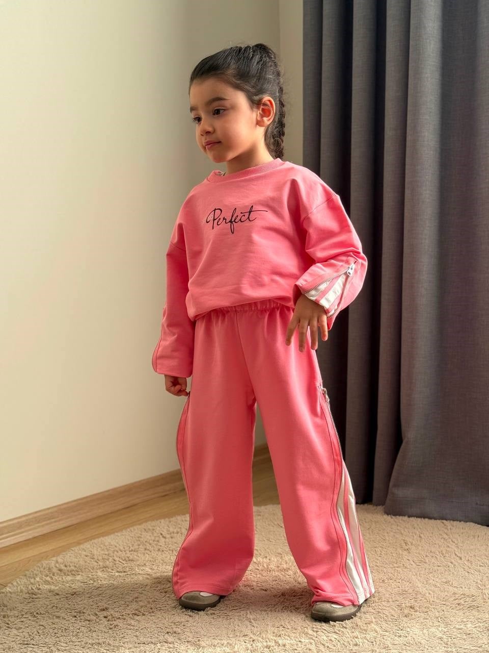 Fermuar Detaylı Basic İkili Takım - Pembe