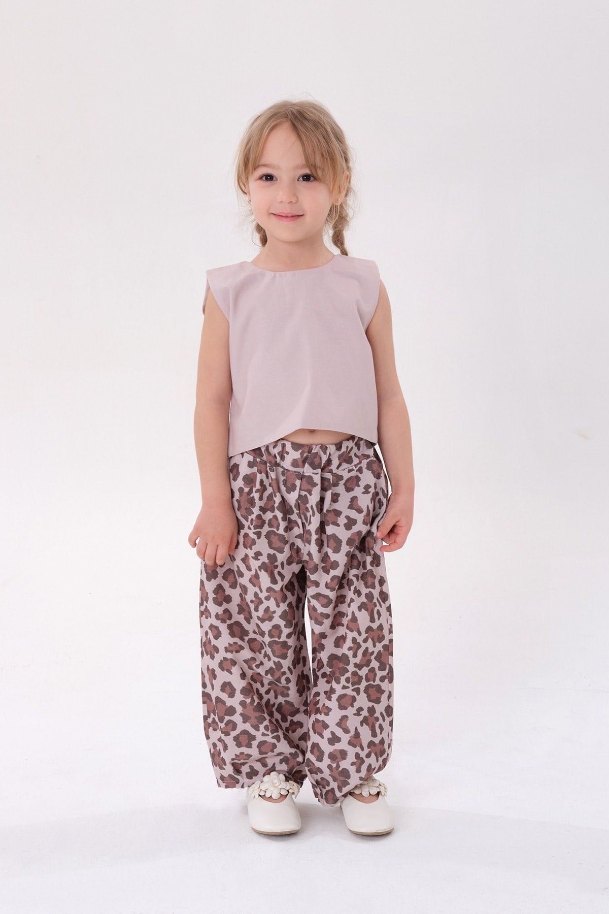 Fiyonk Detaylı Blüz & Leopar Balon Pantolon - Kahve
