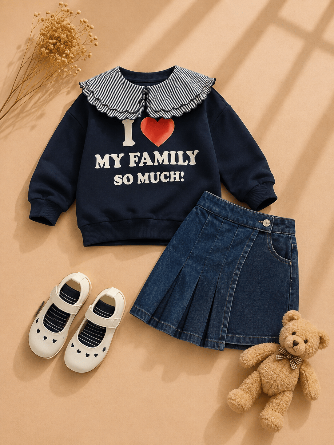 Gömlek Uçlu Sweatshirt İle Kot Şort Etek - Lacivert