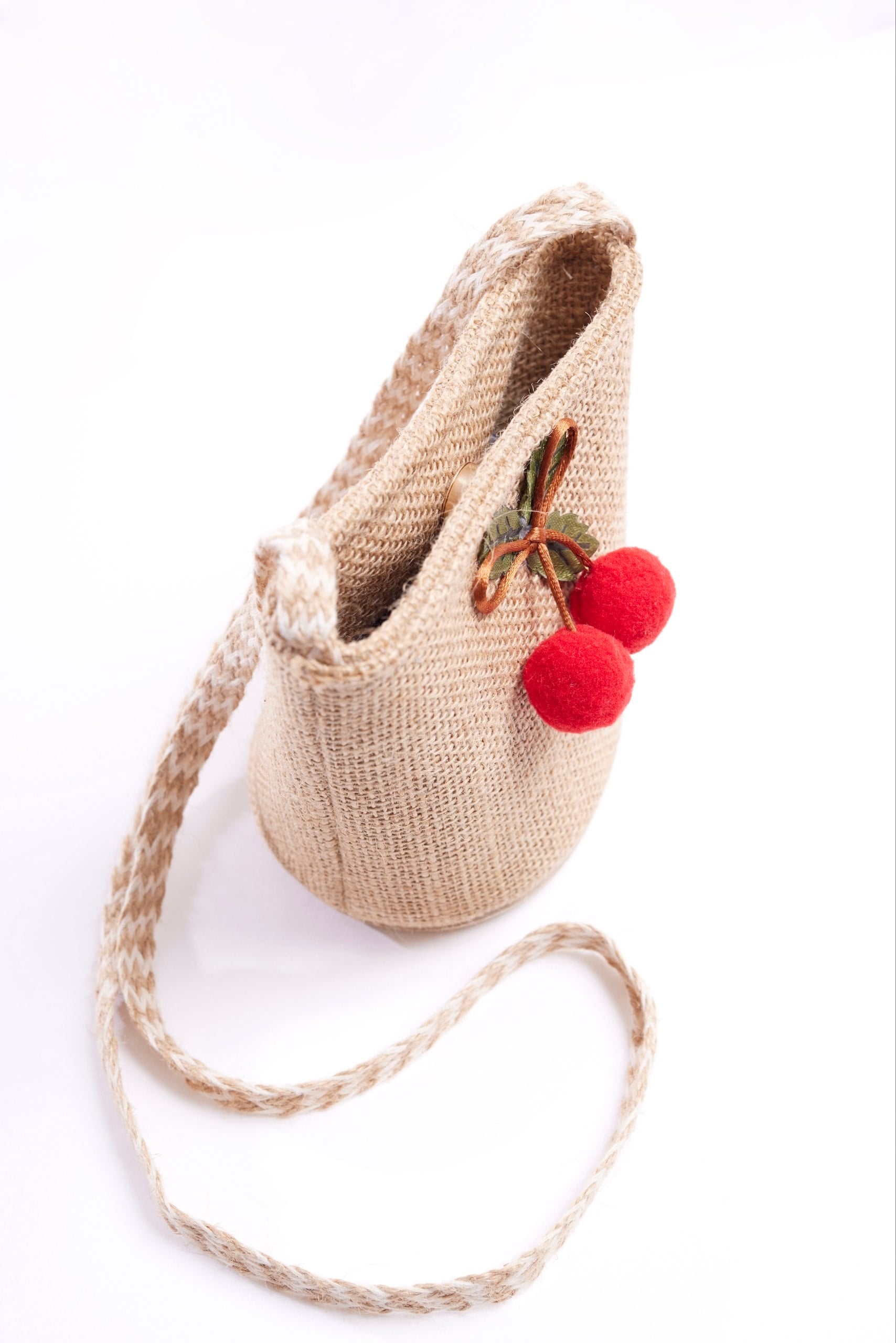 Hasır Kiraz Aplikeli Çanta