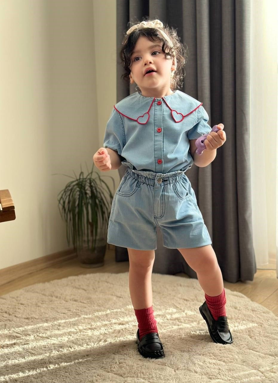 Kalpli Gömlekli Şortlu Takım - Mavi