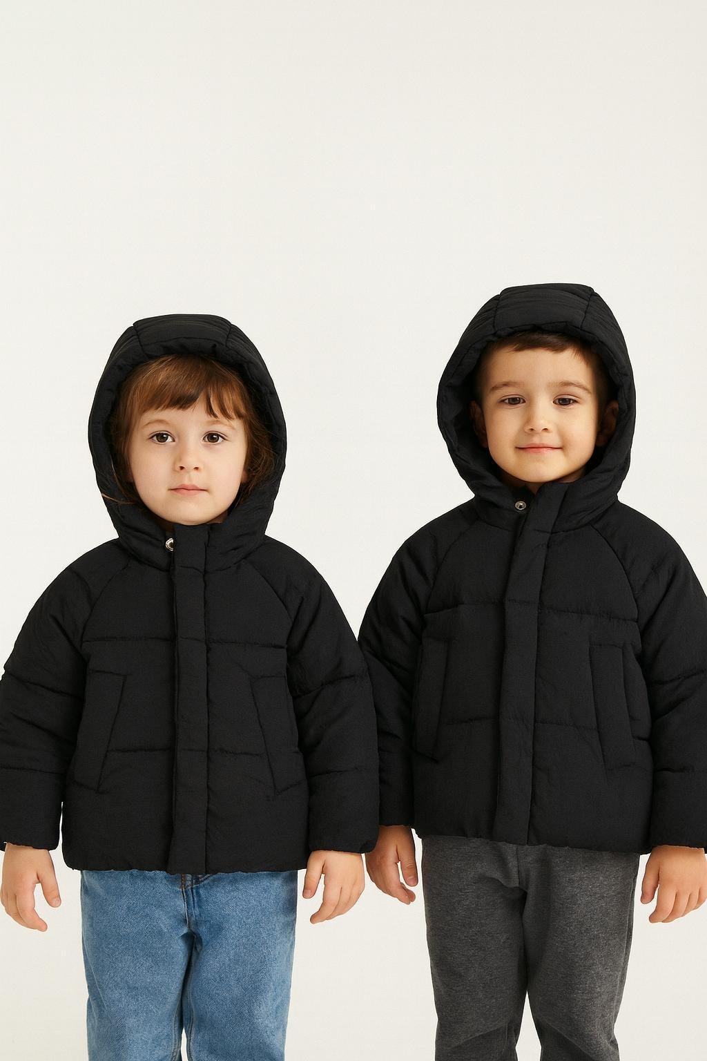 Kapişonlu Unisex Şişme Mont - Siyah