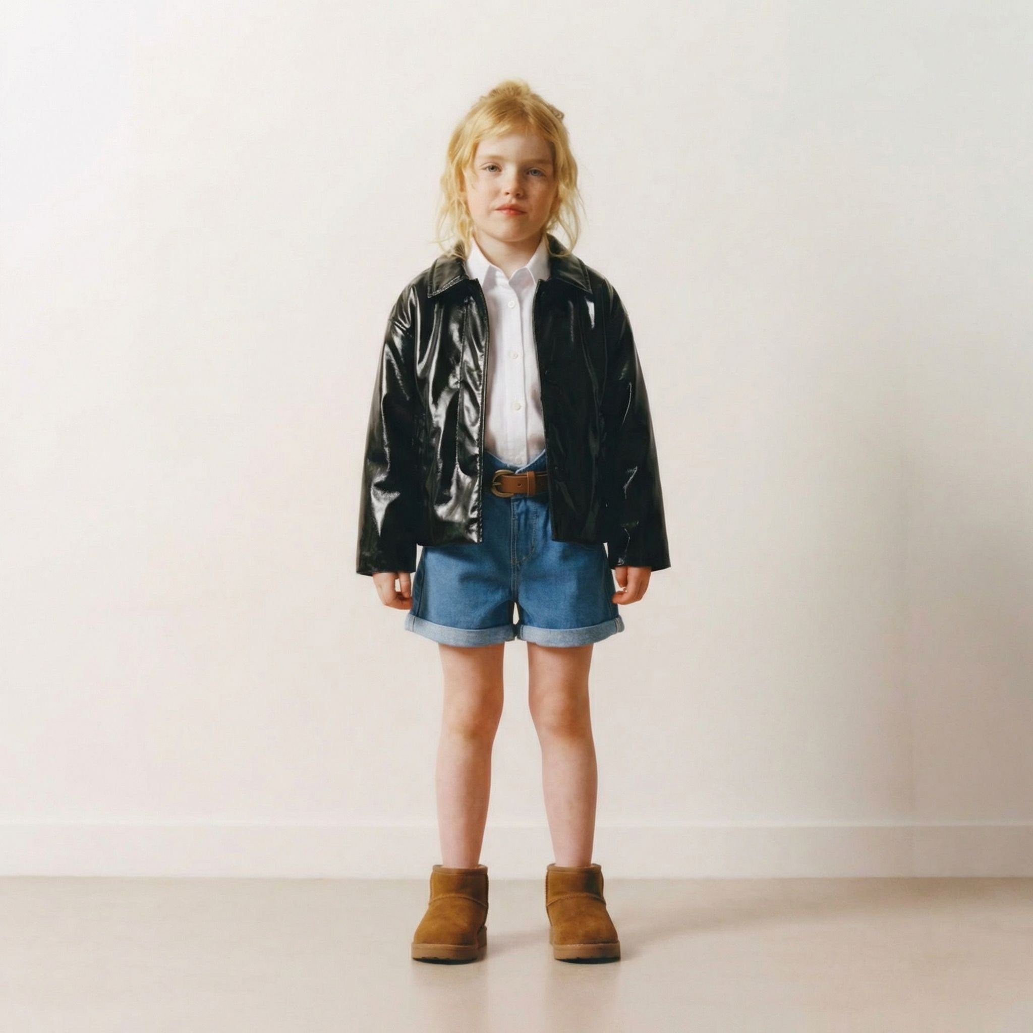 Kemerli Denim Şort - Mavi