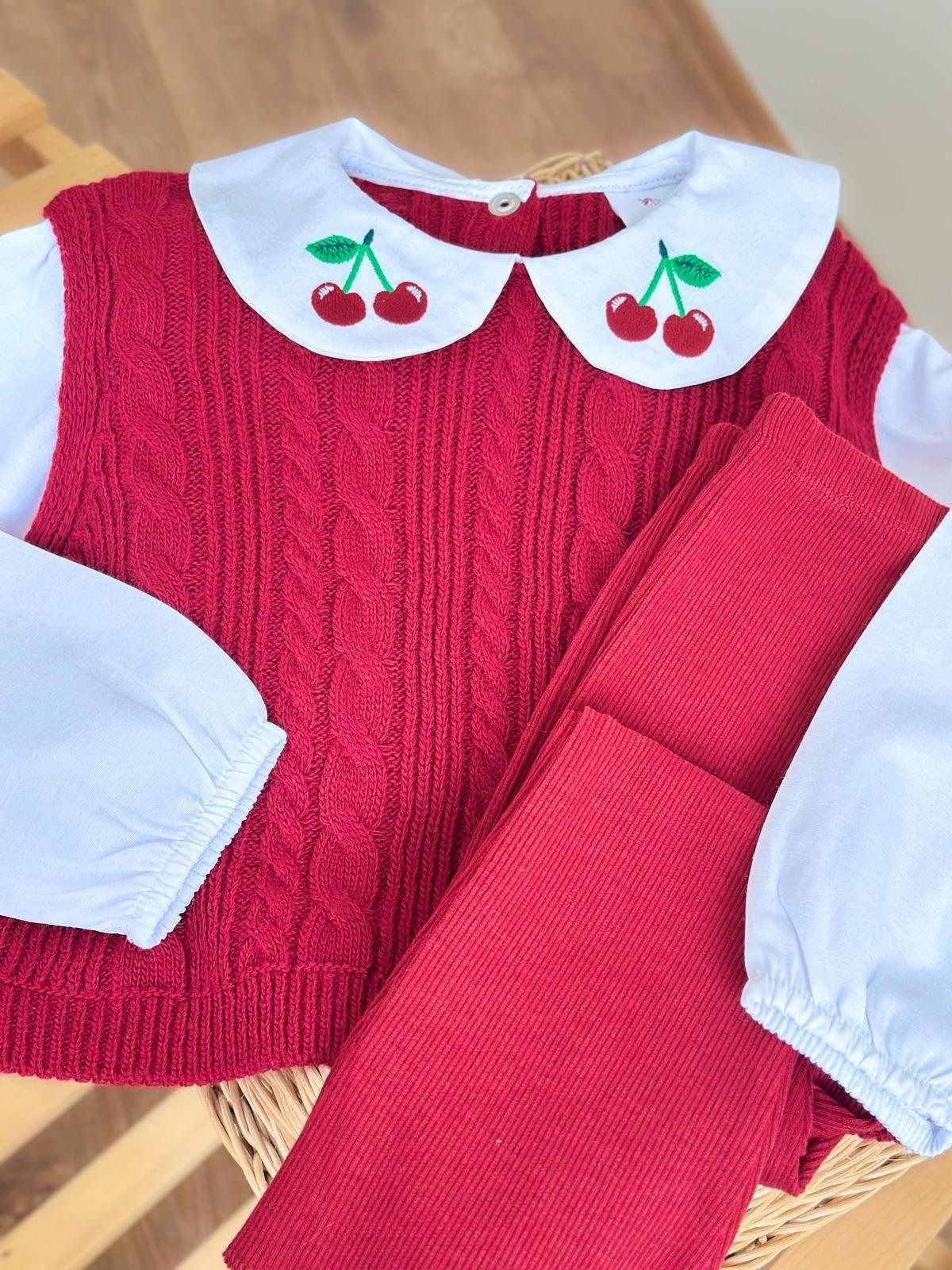 Kiraz Yaka Süveterli Triko İkili Takım - Bordo