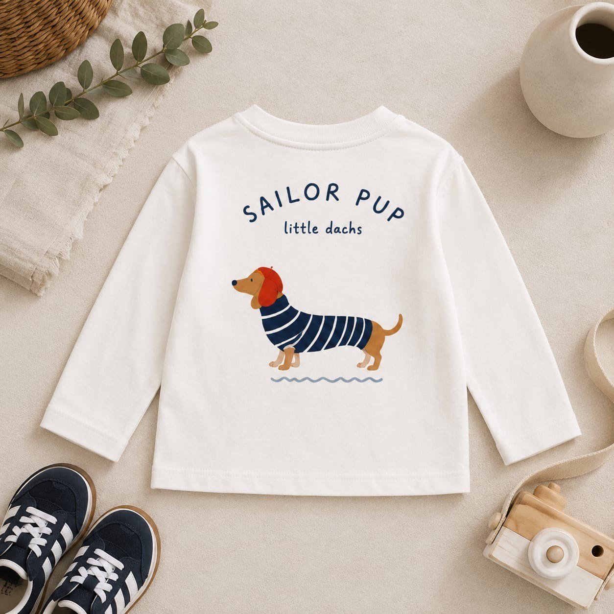 Köpek Baskılı Oversize Çocuk Uzun Kollu Tişört 