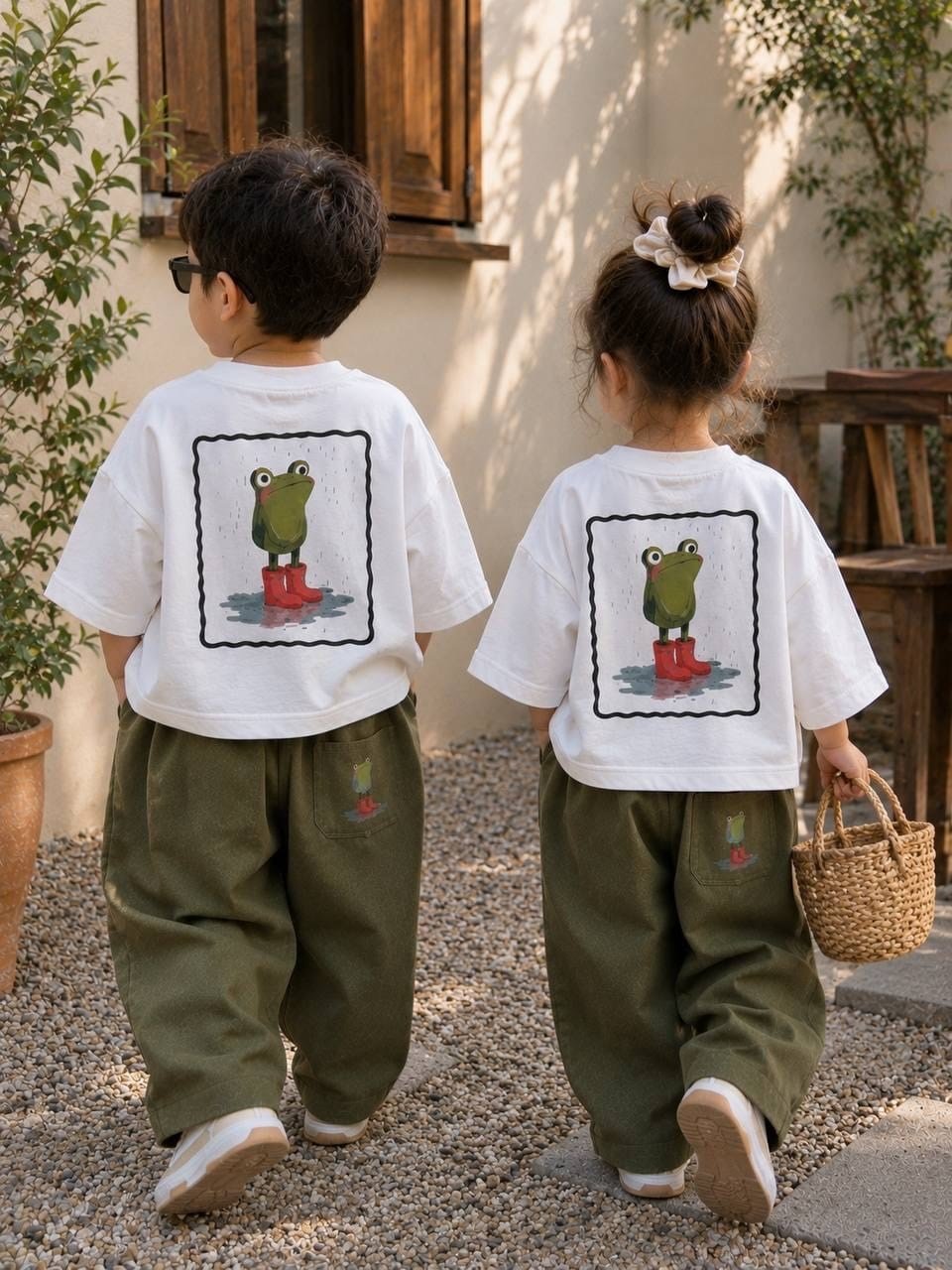 Kurbağa Baskılı Unisex İkili Takım - Haki