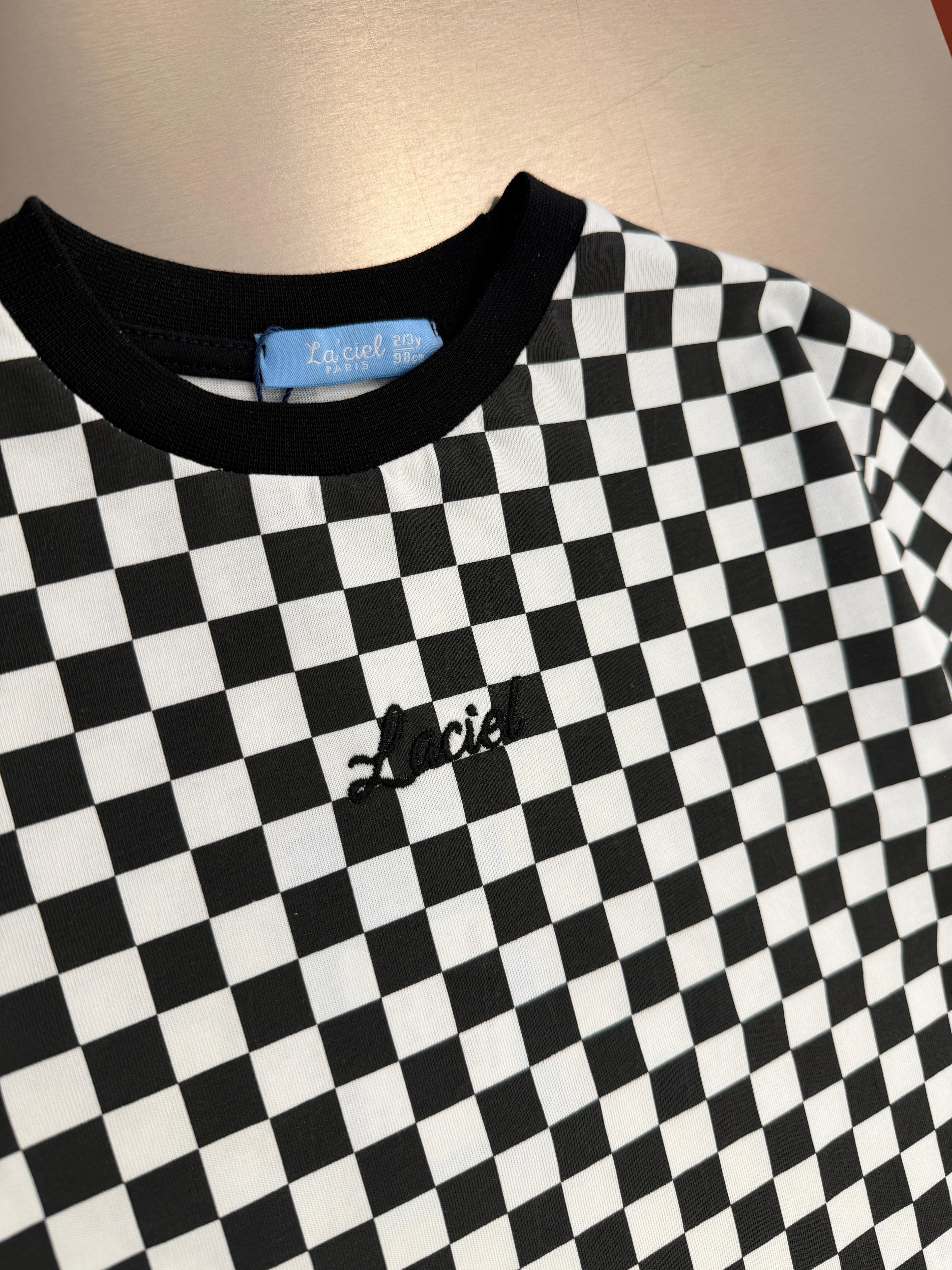La'ciel Paris Damalı Tshirt - Siyah Beyaz