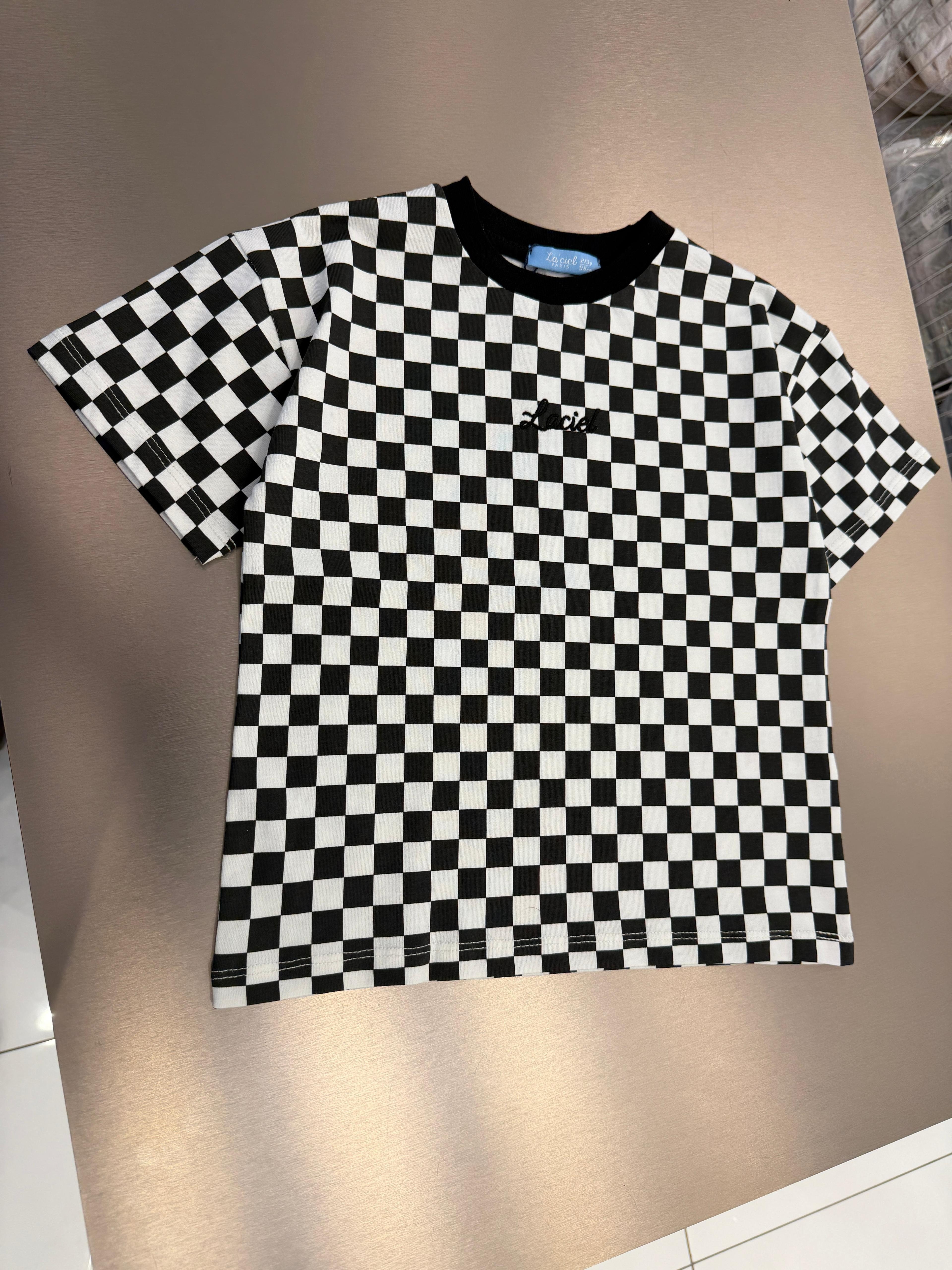 La'ciel Paris Damalı Tshirt - Siyah Beyaz