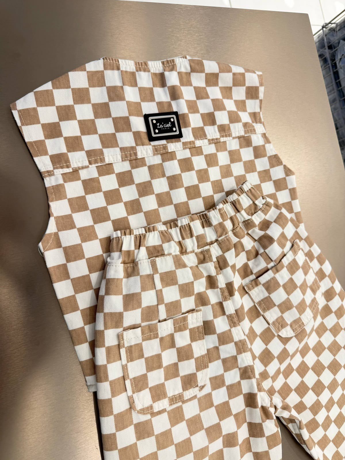 La'ciel Paris Damalı Unisex Yelek - Krem