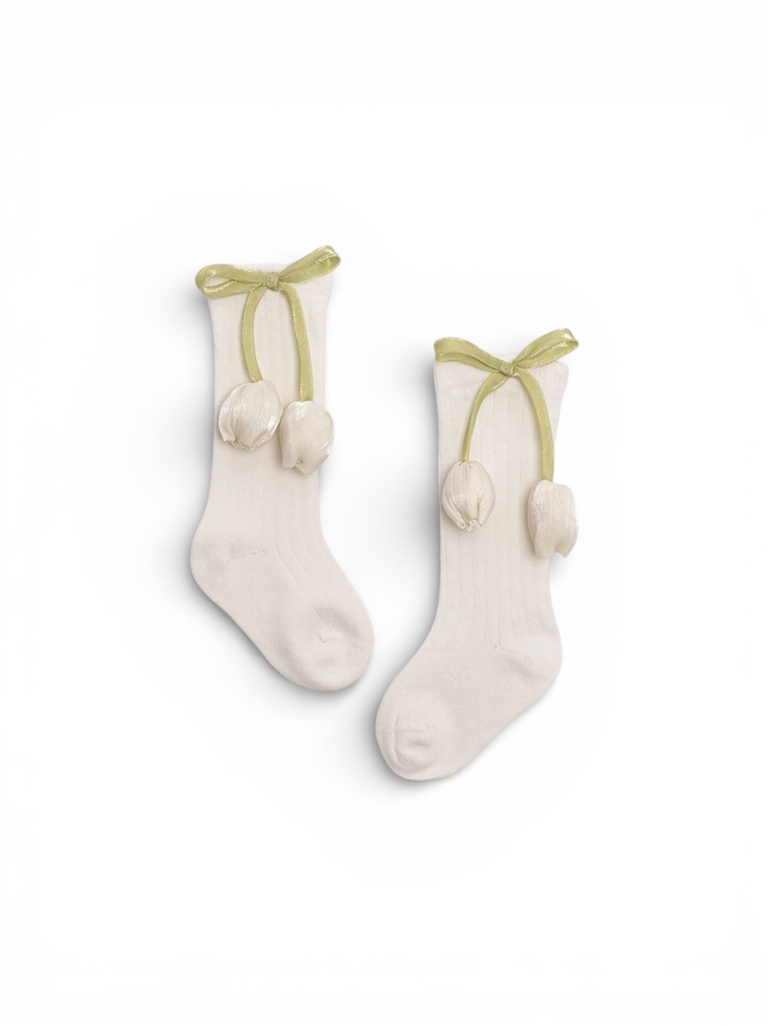 Lale Aplikeli Çorap - Krem