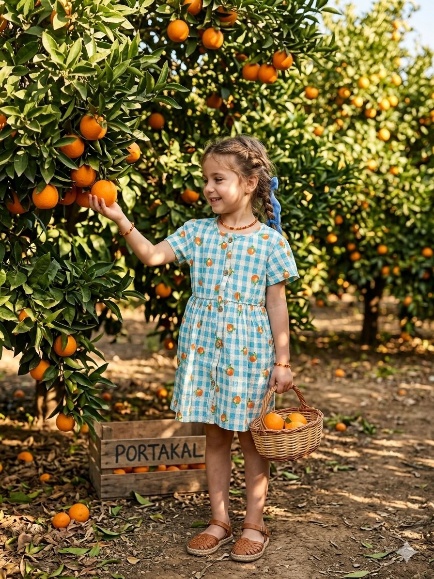 Orange Desenli Kız Çocuk Elbise