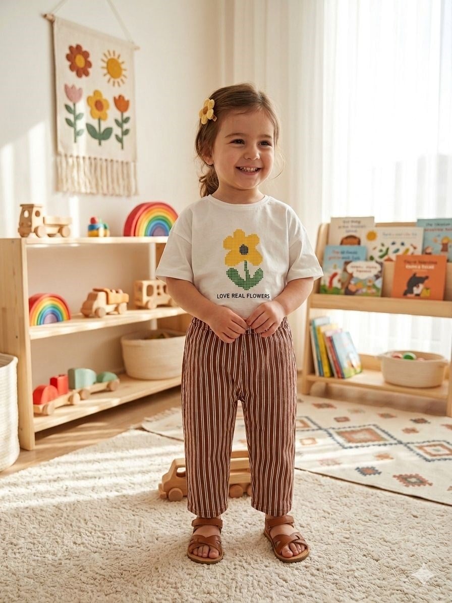 Papatya Desenli Tshirt - Ekru