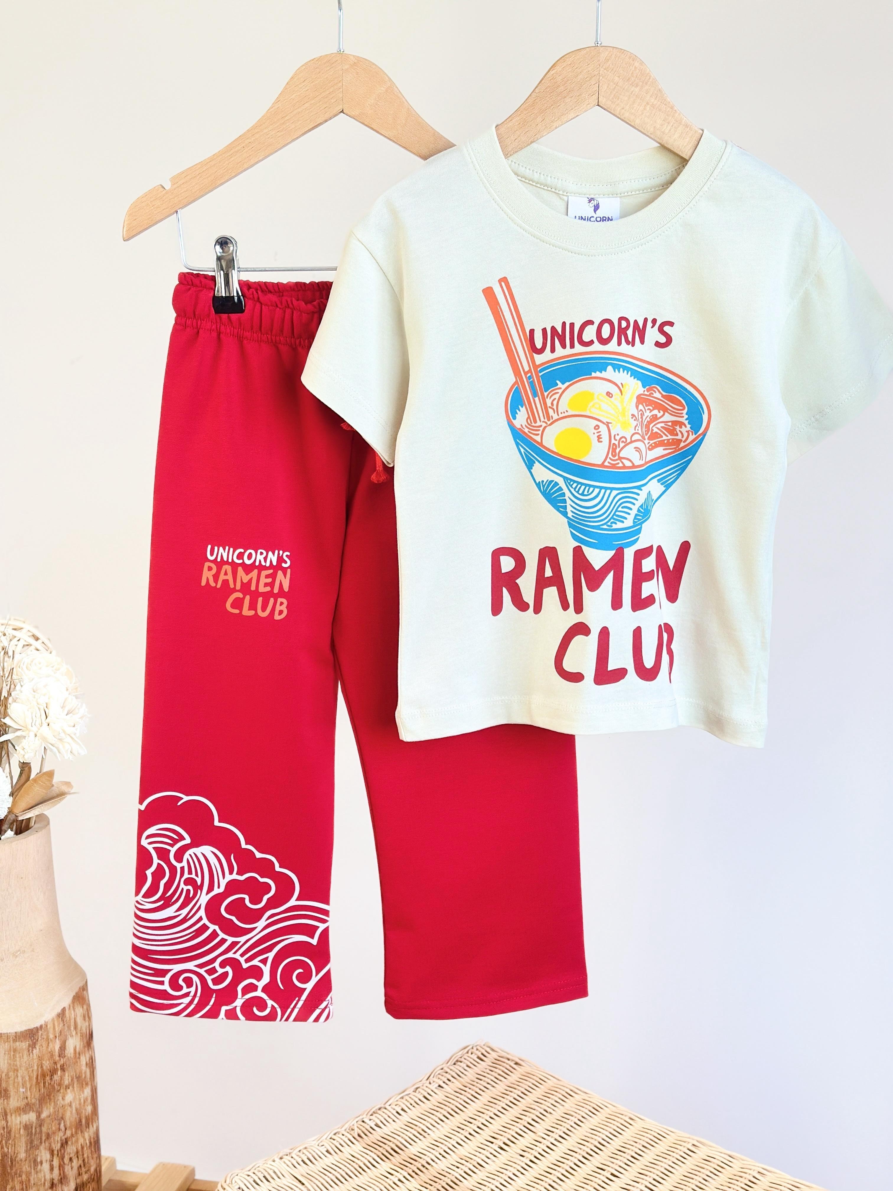Ramen Clup Baskılı Unisex İkili Takım - Kırmızı