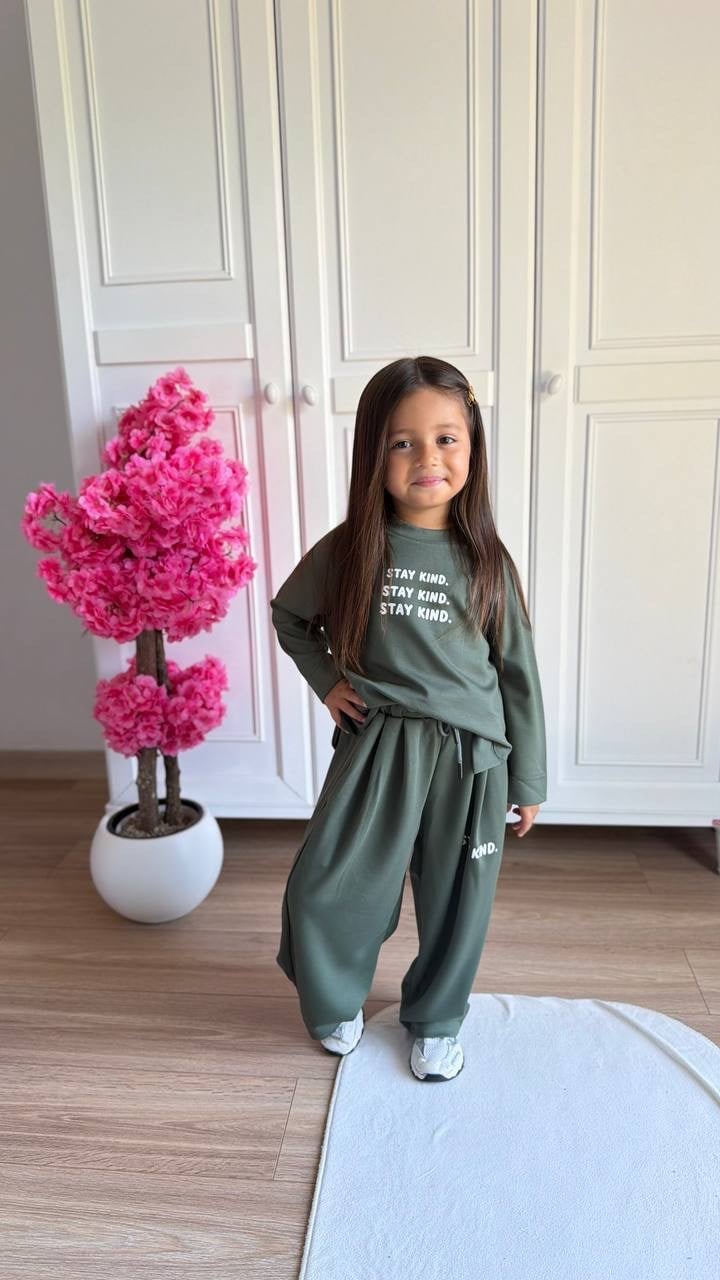Stay Kind Yazılı Basic Unisex 2'li Takım - Yeşil