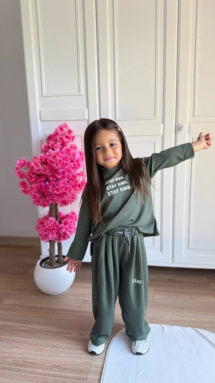 Stay Kind Yazılı Basic Unisex 2'li Takım - Yeşil
