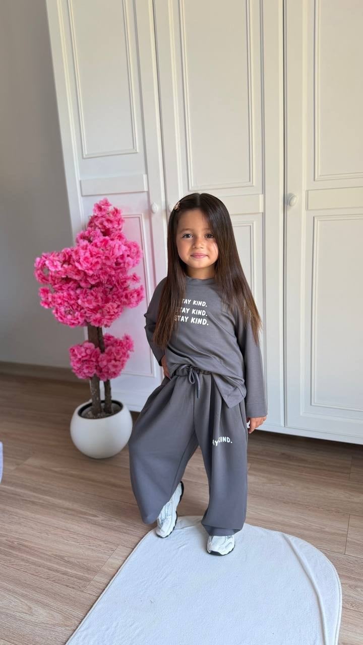 Stay Kind Yazılı Basic Unisex 2'li Takım - Gri