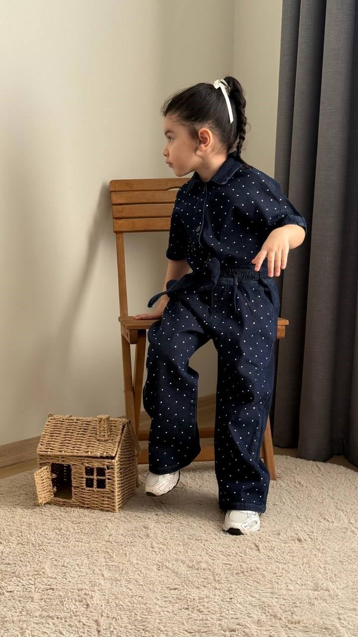 Taşlı İnce Denim İkili Takım - Lacivert
