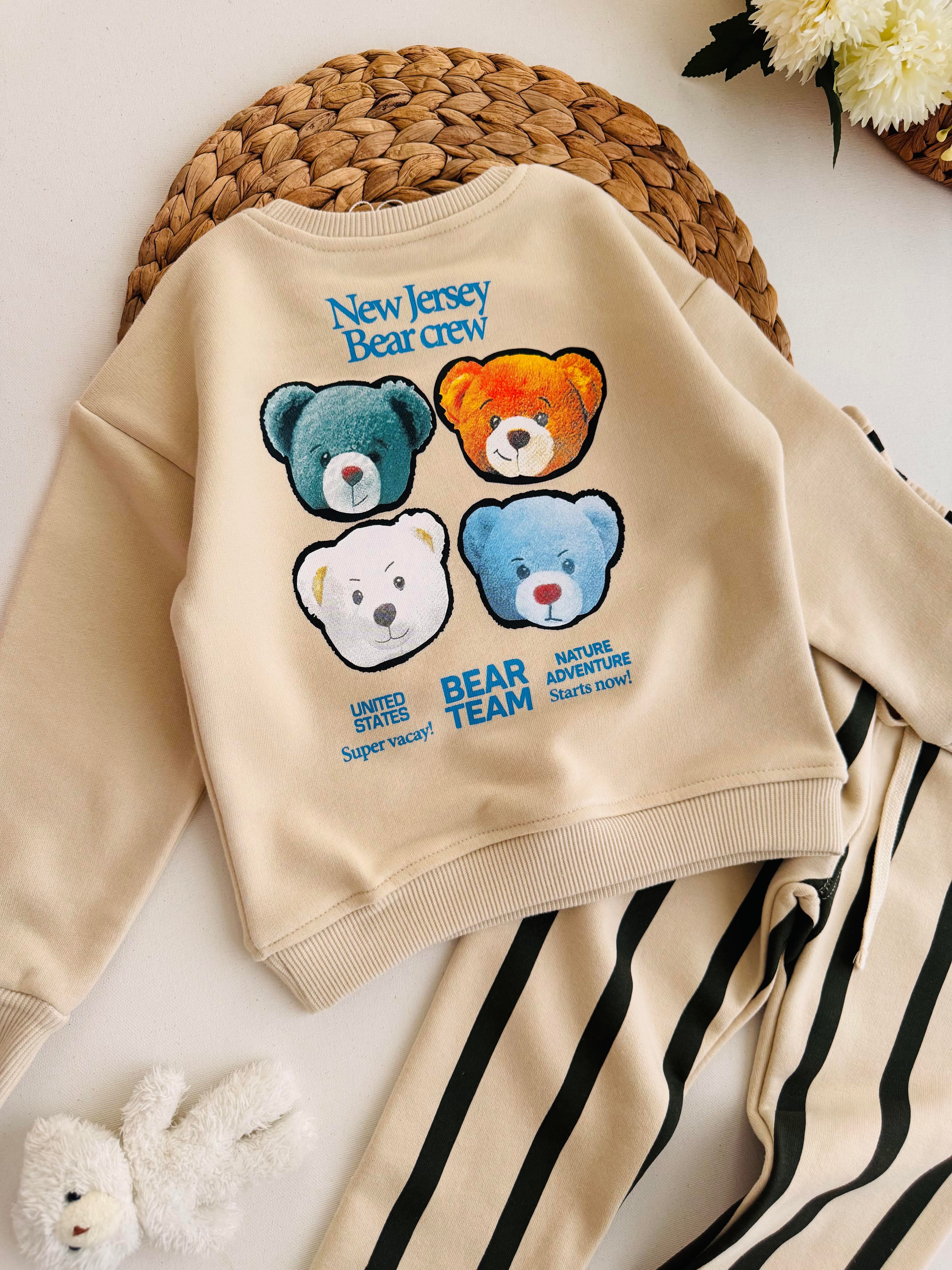 Tedyy Bear Baskılı İkili Takım - Bej