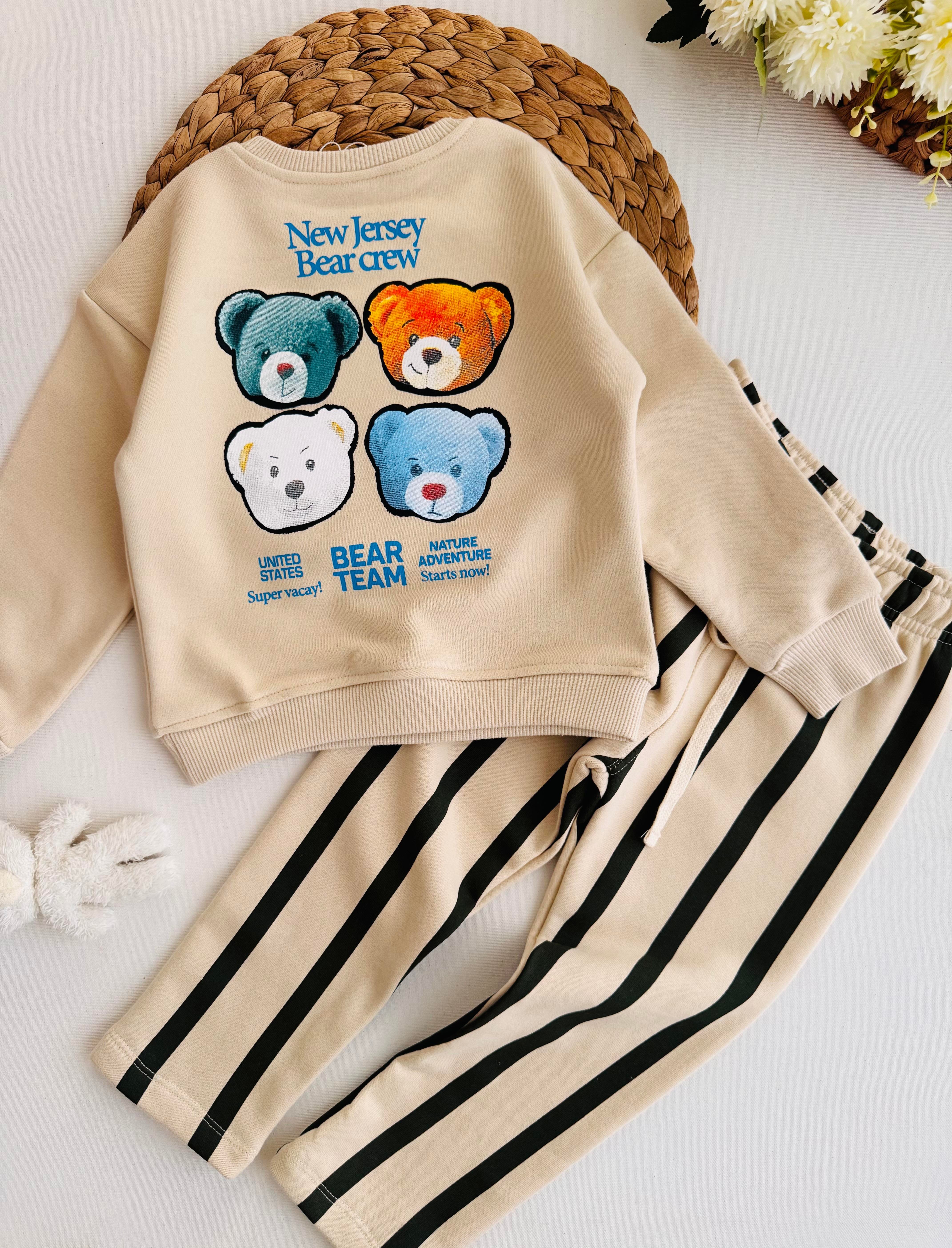 Tedyy Bear Baskılı İkili Takım - Bej