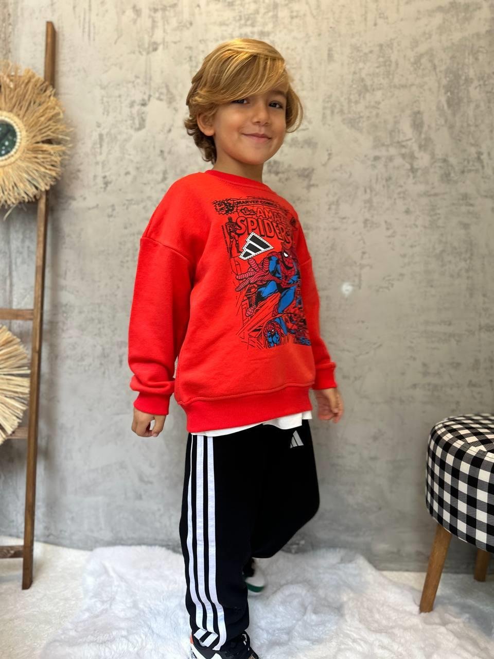 Üç Çizgi Unisex İkili Takım - Kırmızı