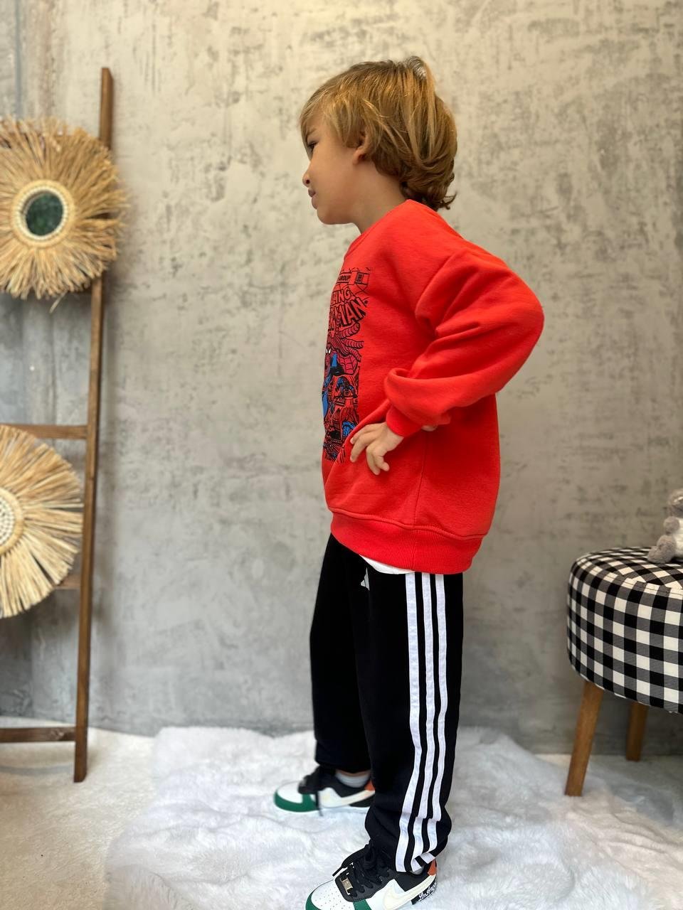Üç Çizgi Unisex İkili Takım - Kırmızı