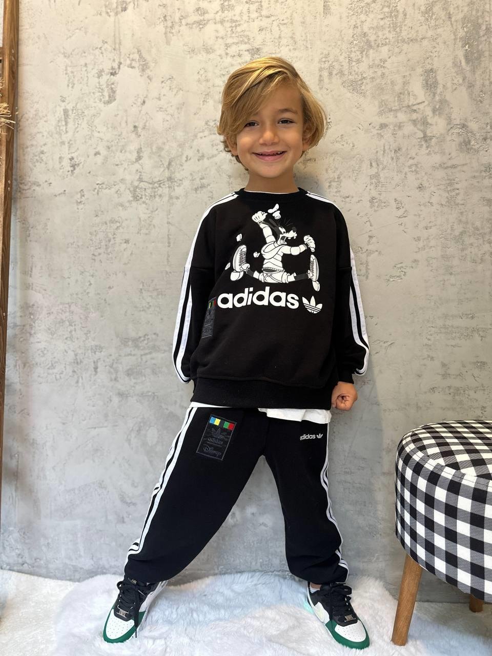 Üç Çizgi Unisex İkili Takım - Siyah