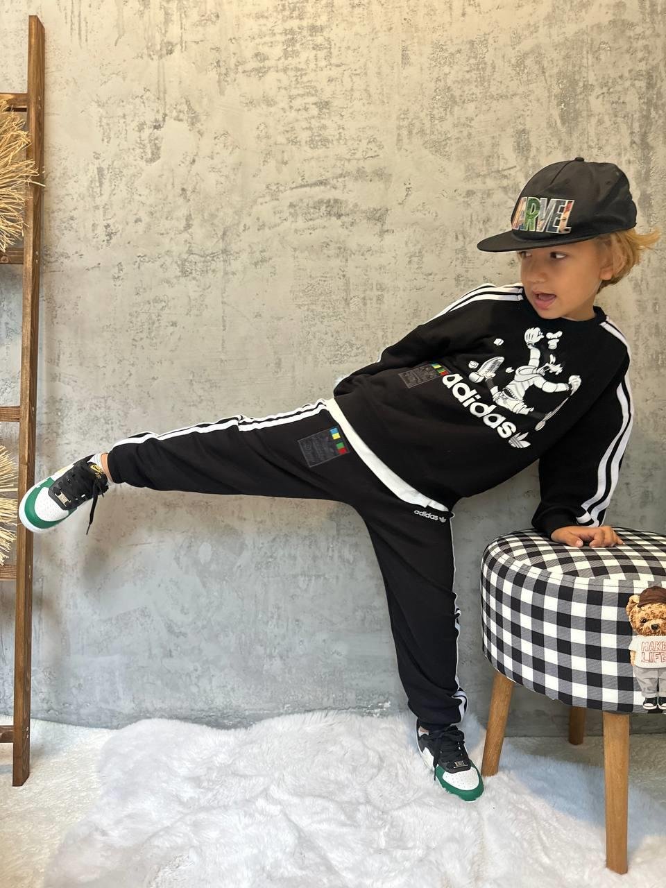 Üç Çizgi Unisex İkili Takım - Siyah