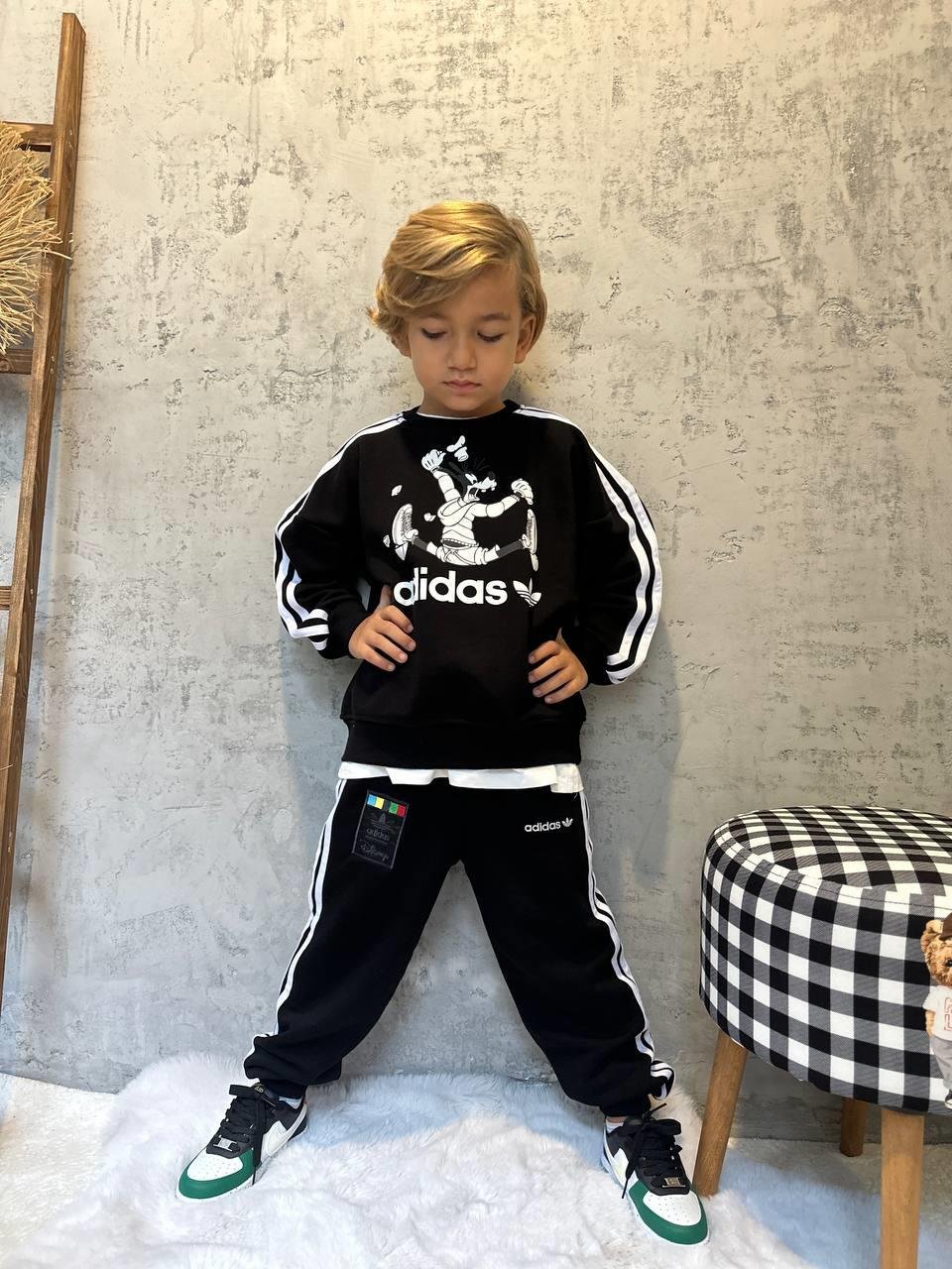 Üç Çizgi Unisex İkili Takım - Siyah