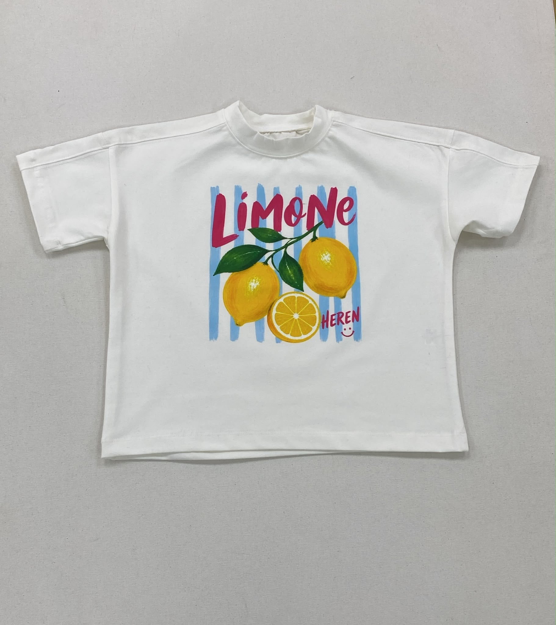 Unisex  Lemon Baskılı Oversize Tshirt  - Ekru