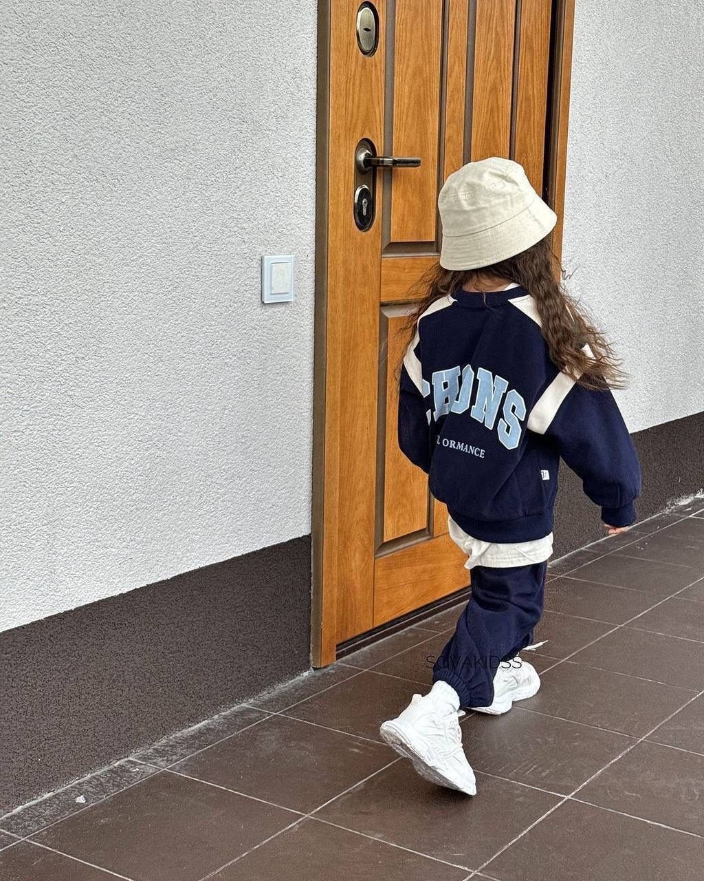 Unisex Oversize Chons Baskılı Çocuk Eşofman Takımı - Lacivert