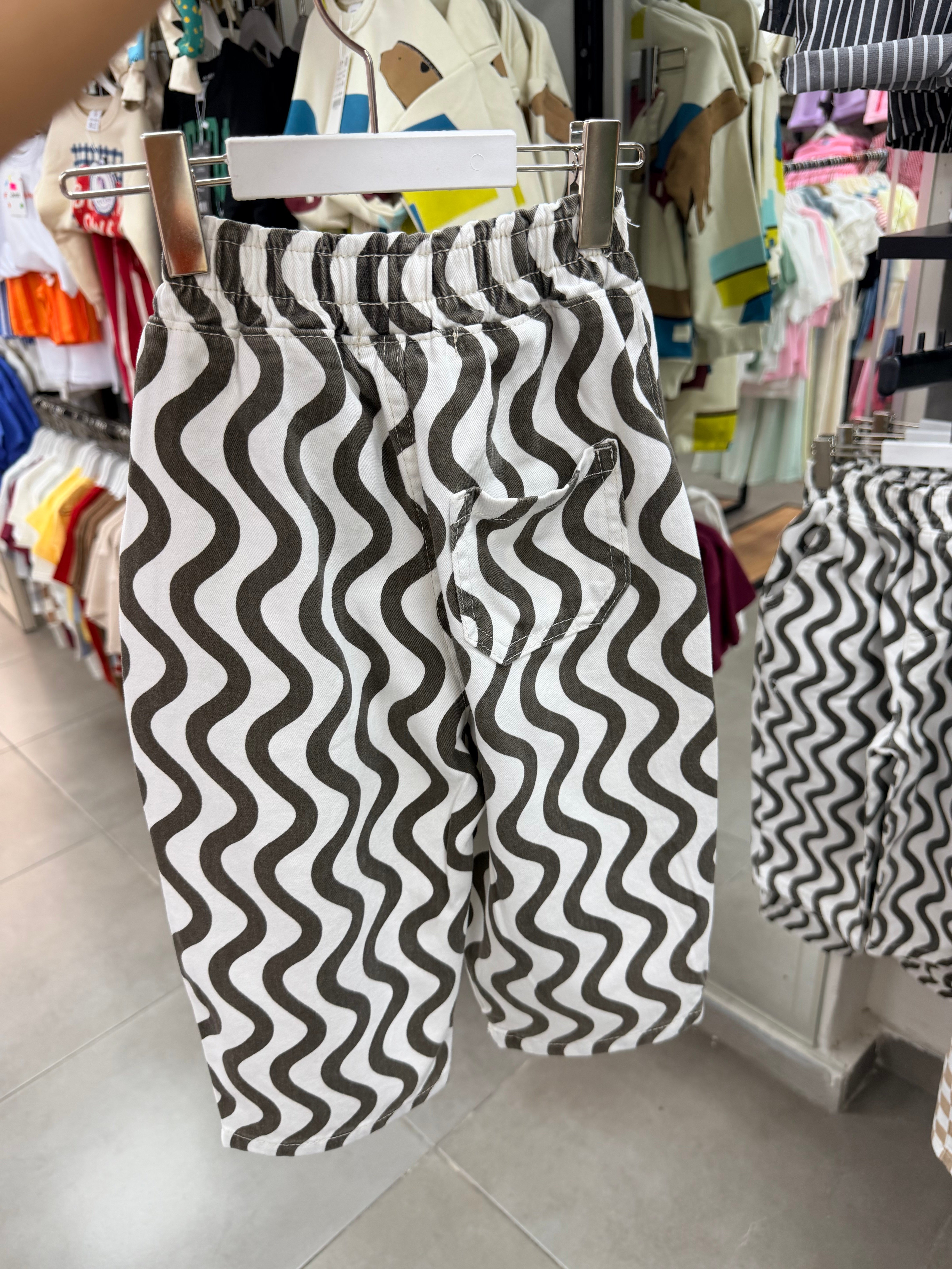 Zikzaklı Unisex Balon Pantolon - Çizgili