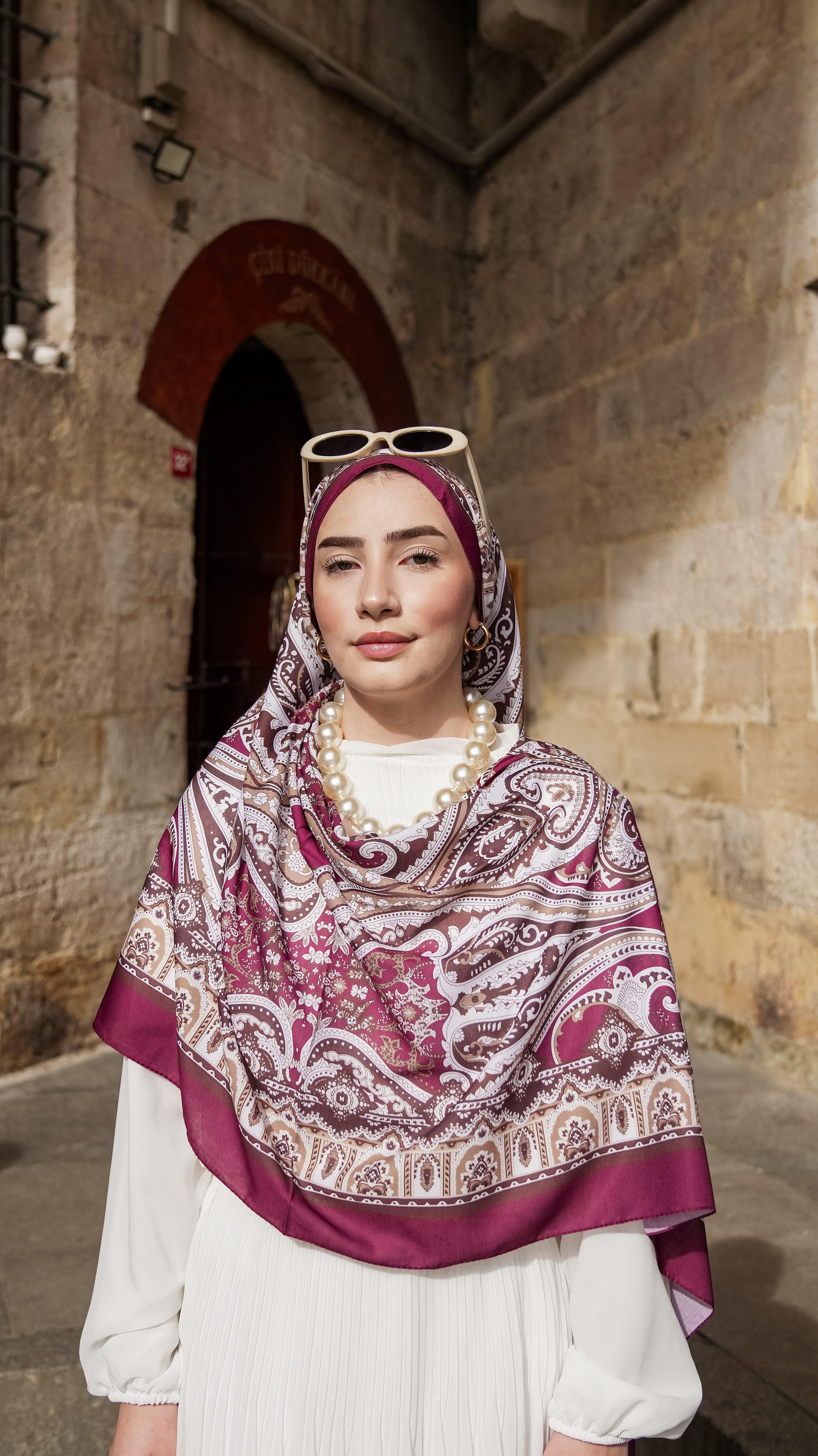 Elara Etnik Desen Soft Şal Bordo