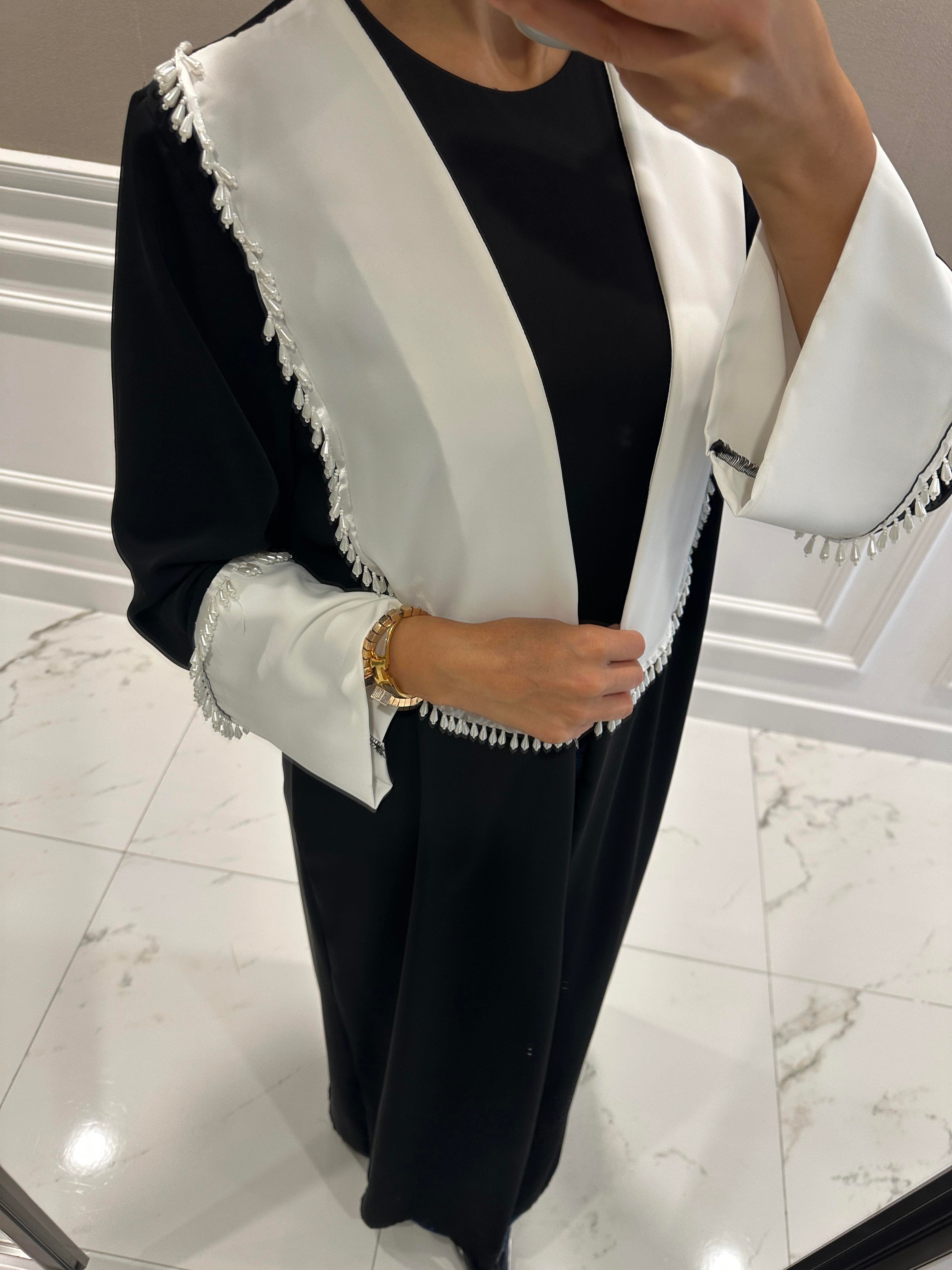BLACK & WHİTE PEARL ABAYA