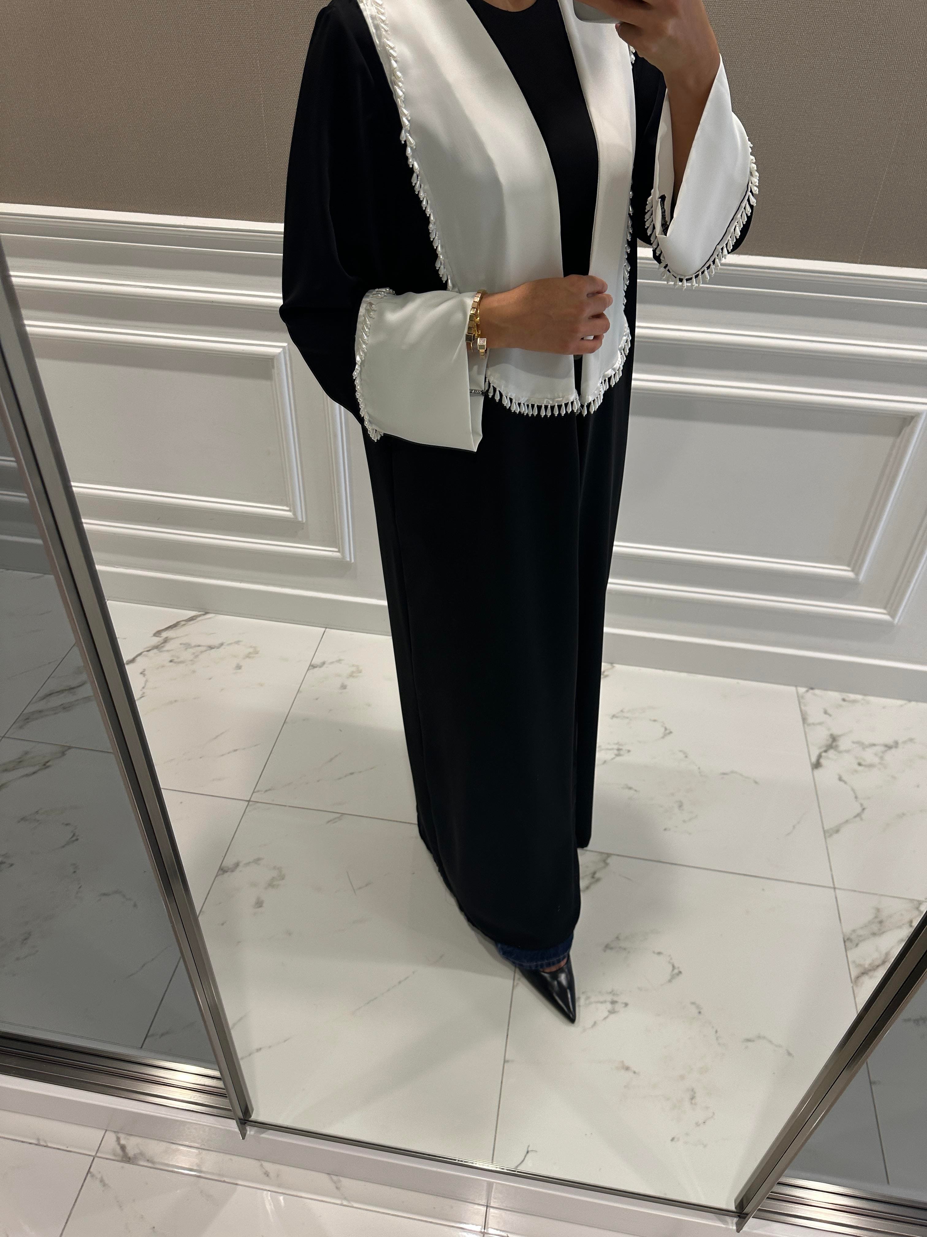 BLACK & WHİTE PEARL ABAYA
